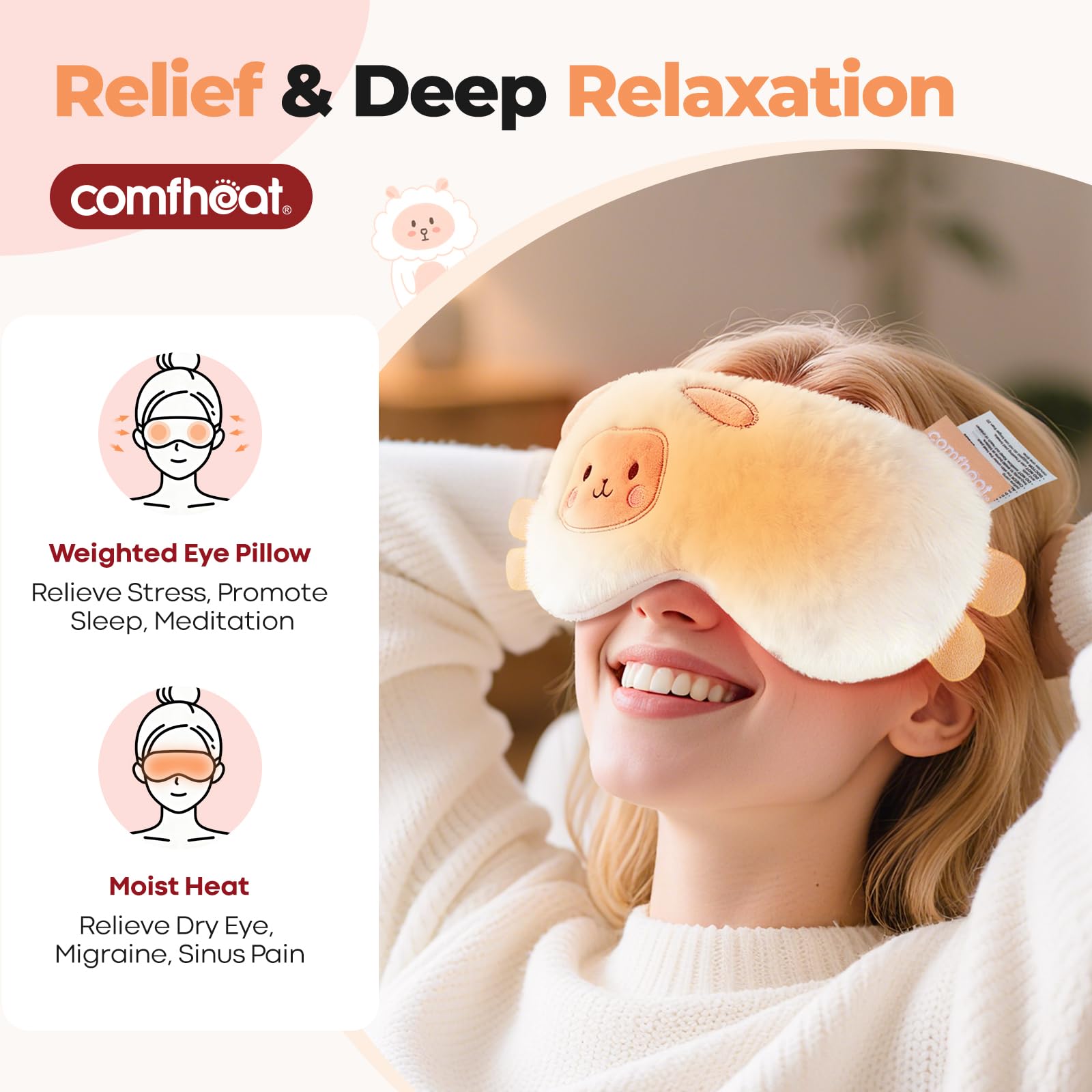 Comfheat oreiller yeux lavande, housse amovible pour entretien facile.