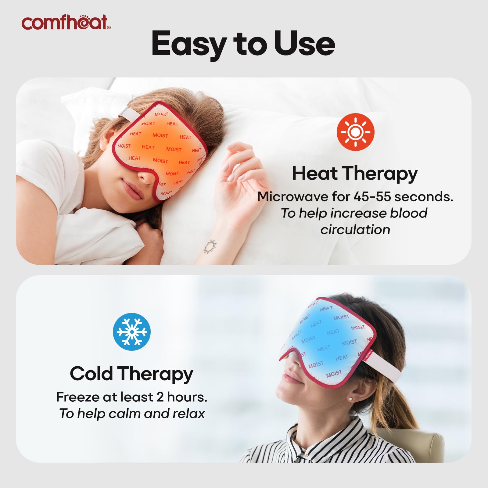 Rituel relaxant Comfheat pour mieux dormir et détendre le visage.