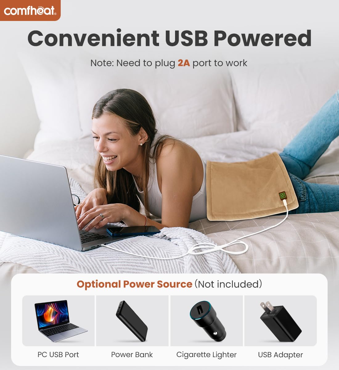 Comfheat tapis chauffant USB avec long cordon pour une utilisation nomade.
