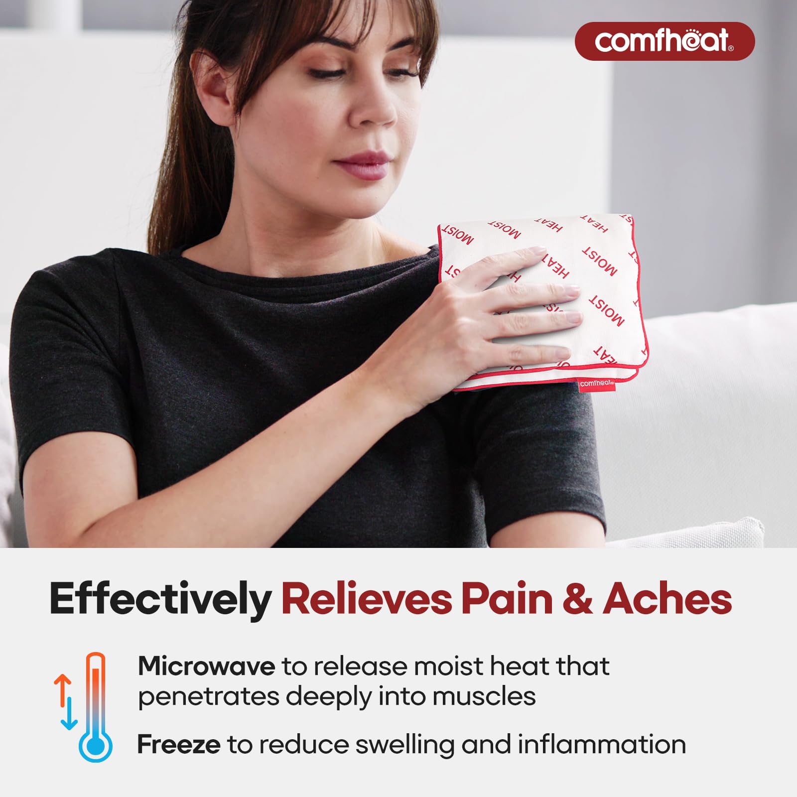 Démonstration de thérapie chaud/froid avec Comfheat pour détente musculaire potentielle.