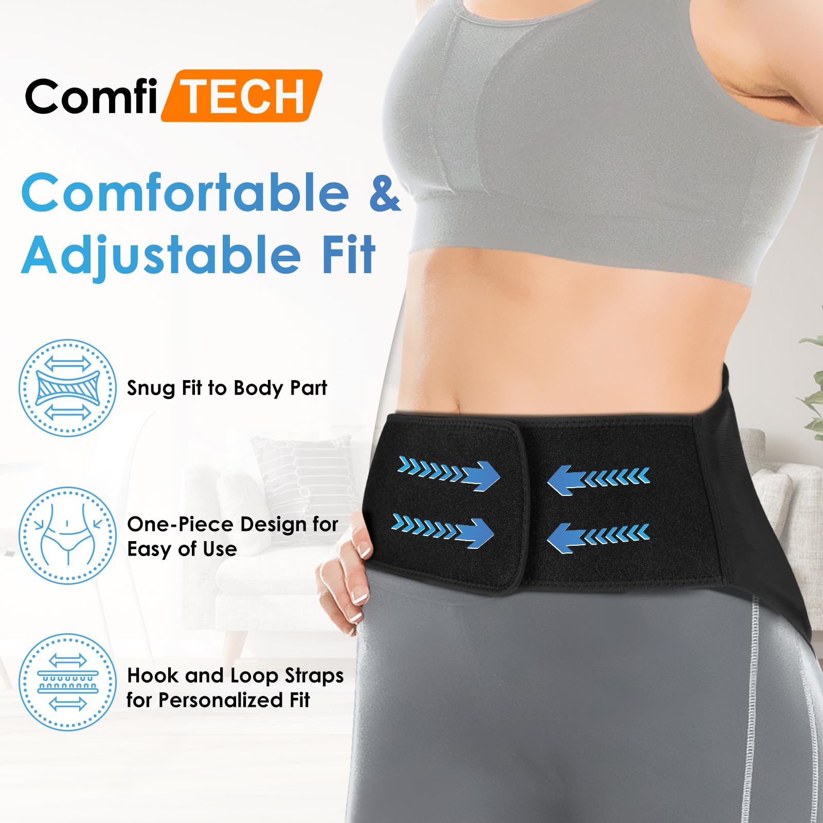 ComfiTECH bretelle-ajustable-lombaire: fixation stable lors des mouvements.