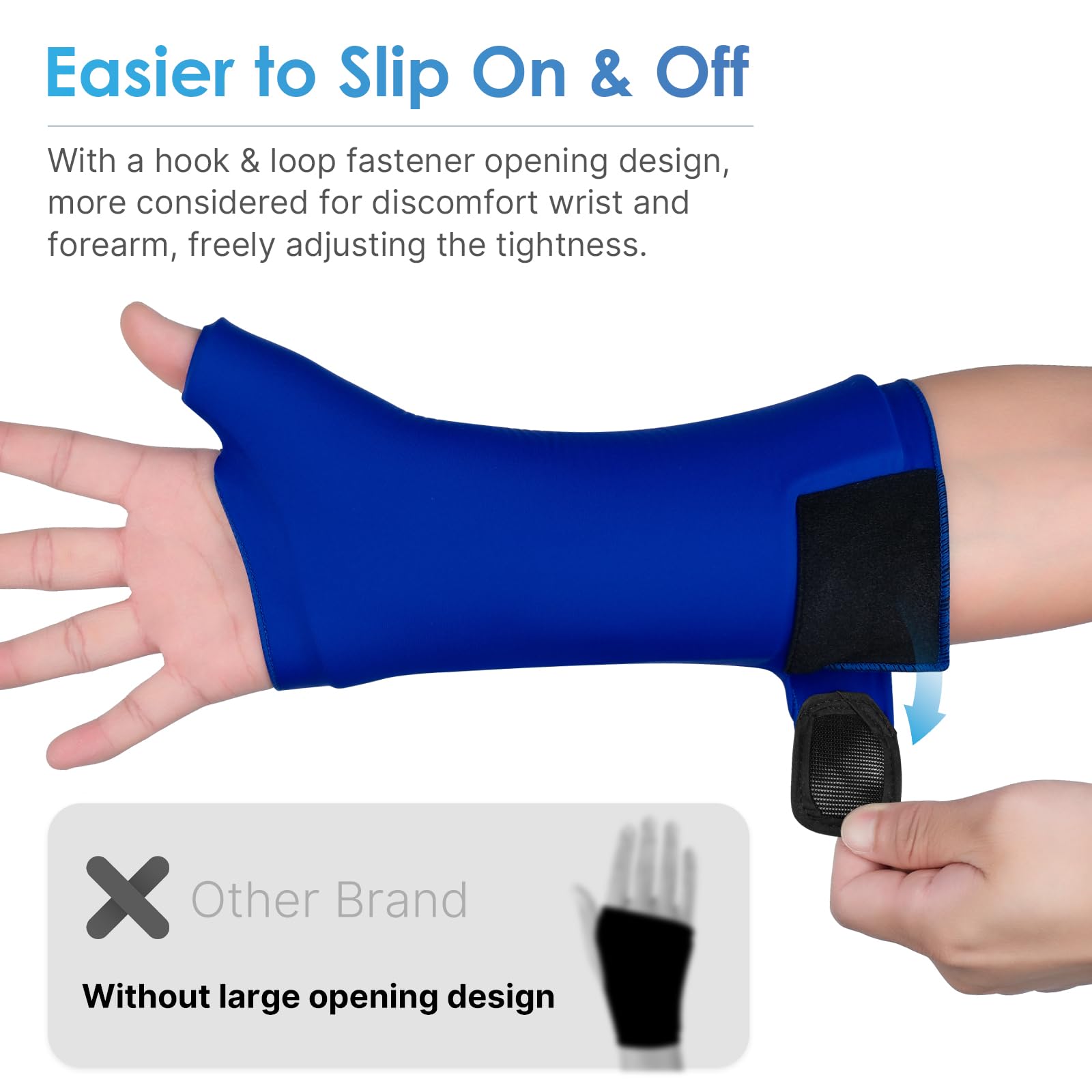 ComfiTECH manchette gel froid bleu pour le poignet et l’avant-bras.