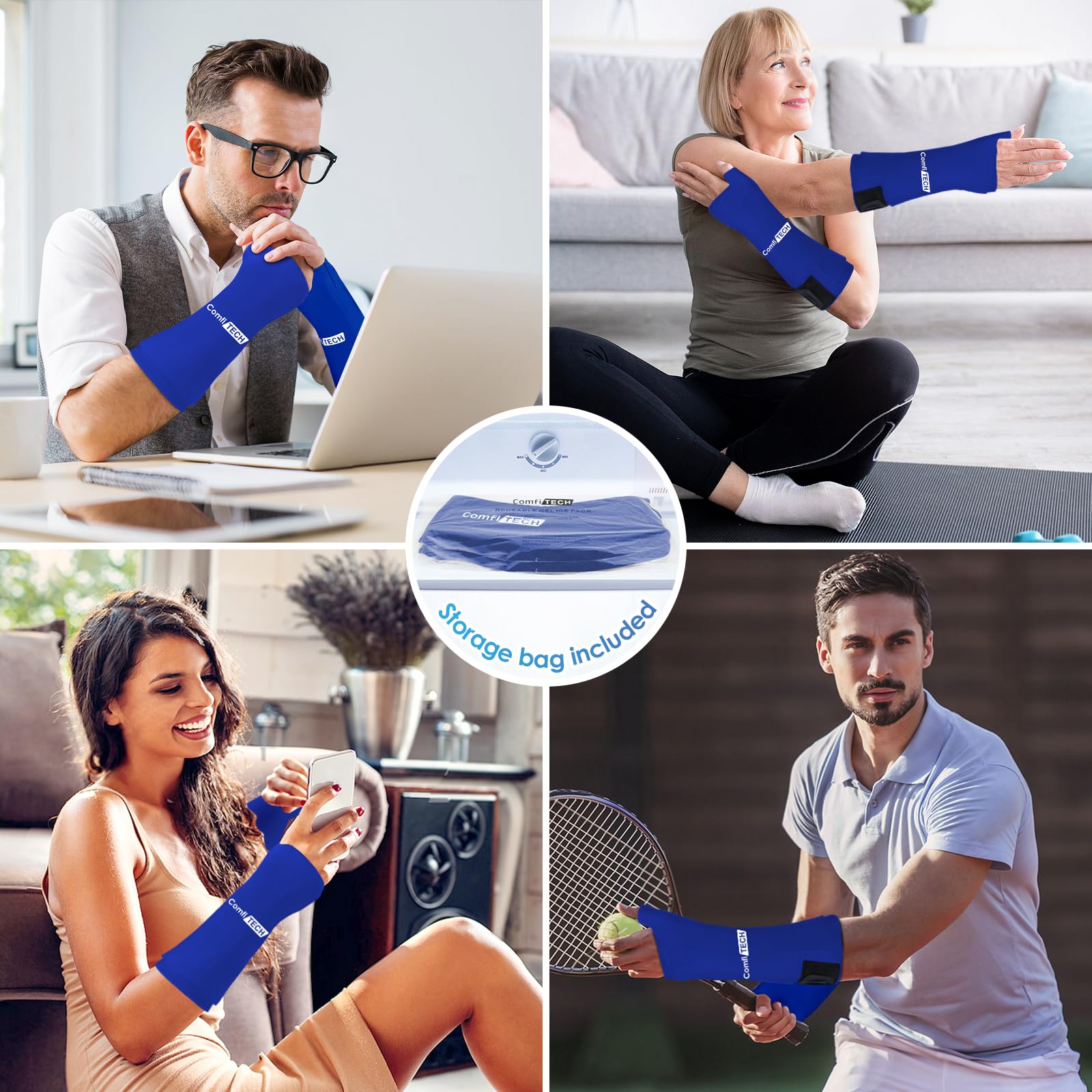 ComfiTECH usage sport poignet bleu, associe confort et récupération légère.