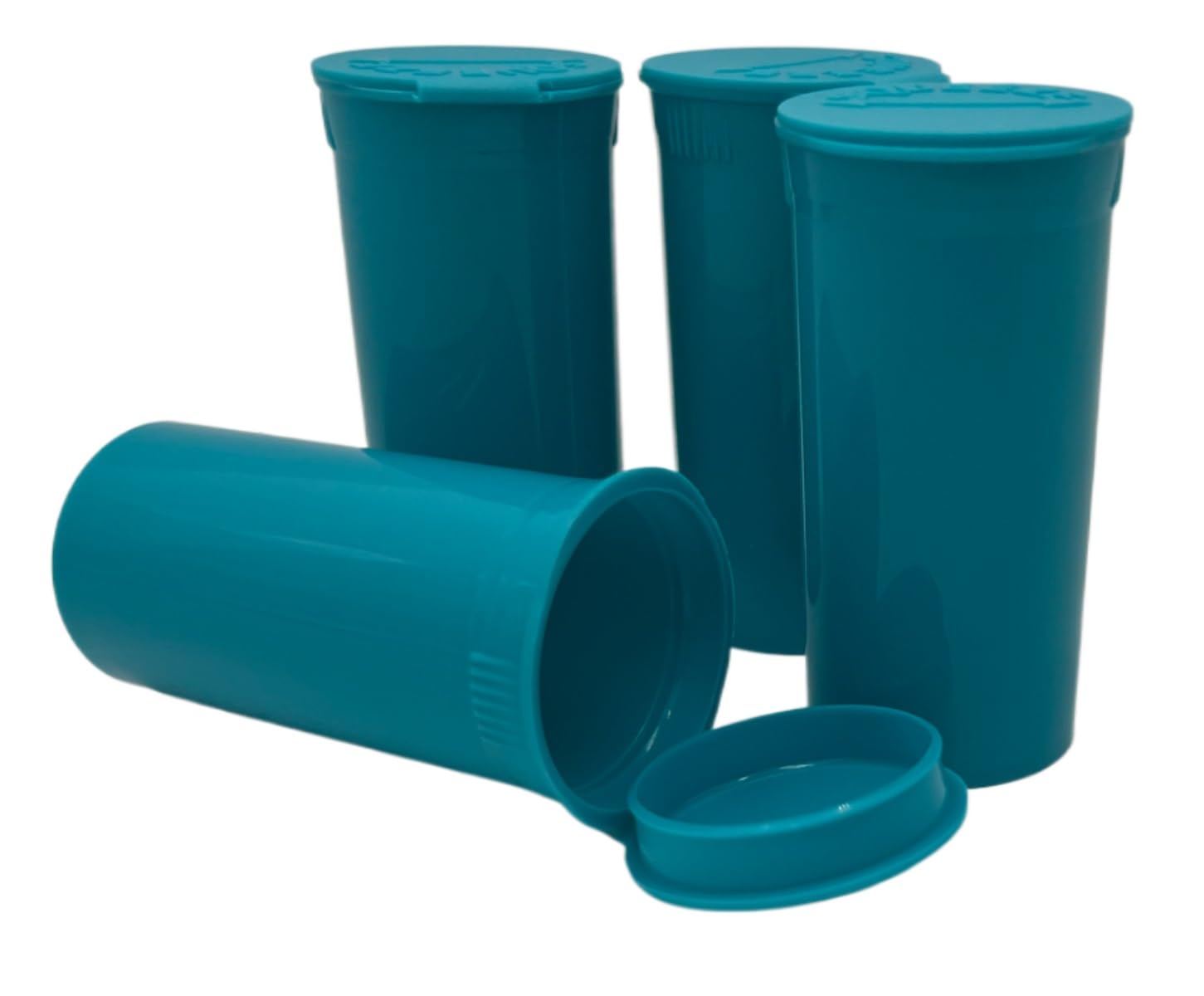 Bouteilles Comfort Axis bleu opaque, rangement fiable et esthétique pour médicaments.