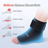 Bandage Comfpack glace cheville avec fermeture Velcro pour ajustement sûr et mains libres.