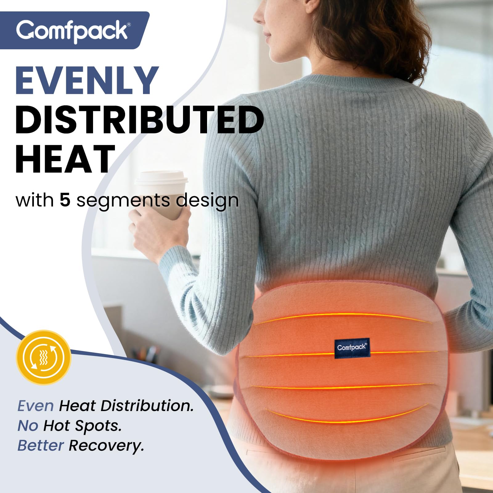 Utilisation hivernale Comfpack pour dos, chaleur réconfortante.