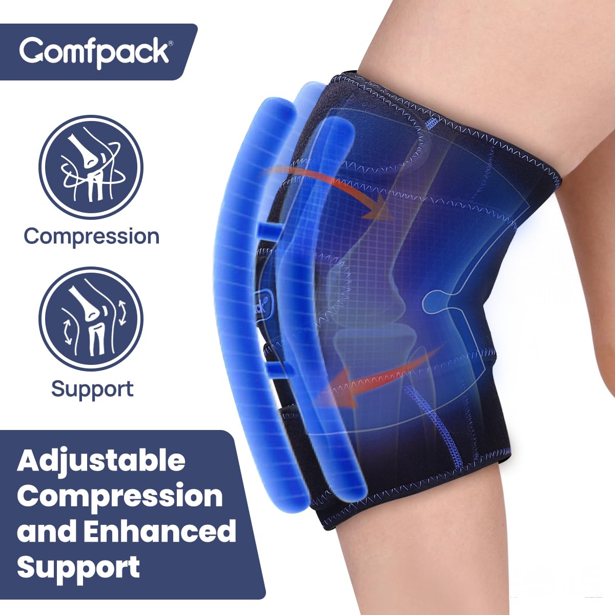 Attelle genou Comfpack, réglage anti-glissement idéal pour le sport