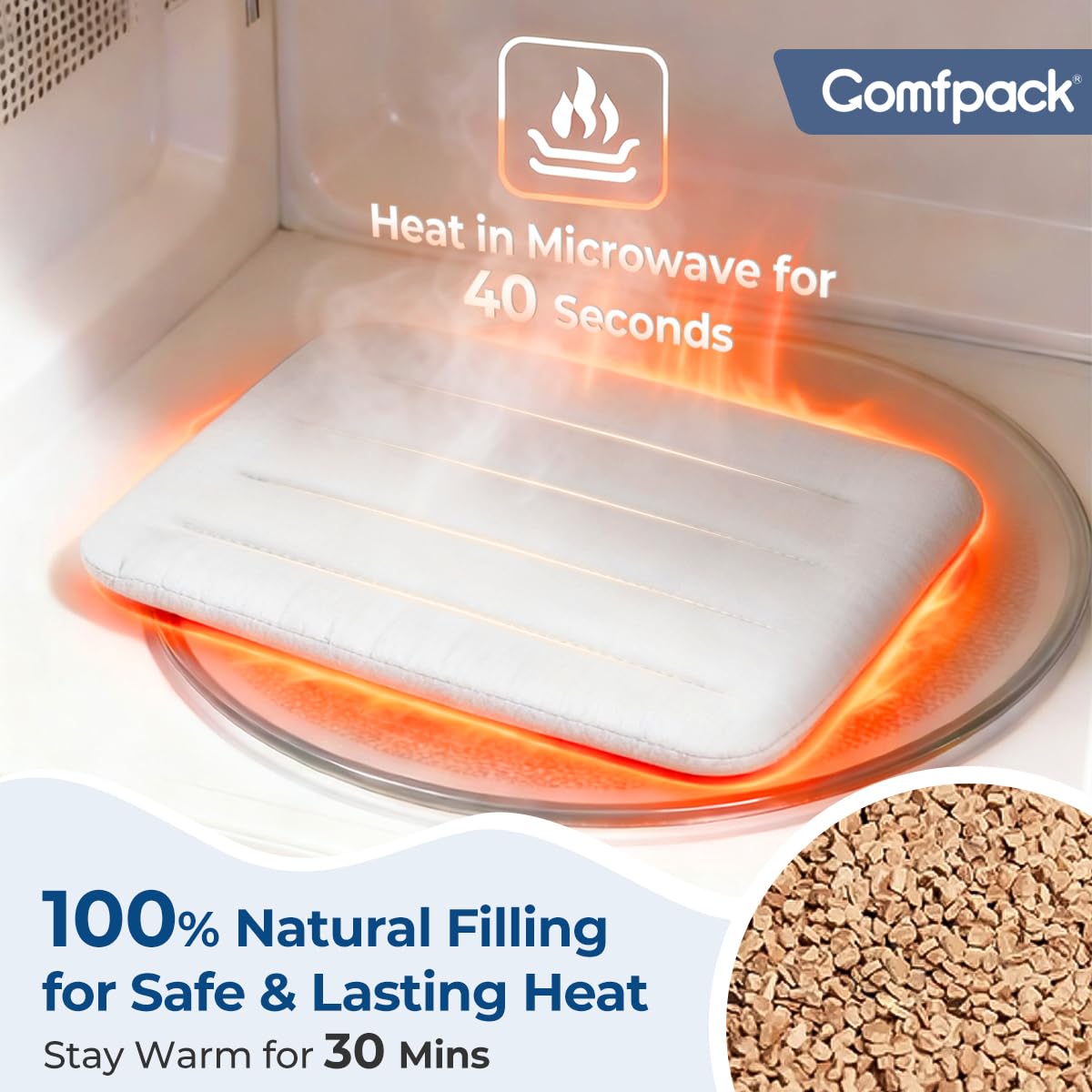 Genou chauffant Comfpack lavable en machine — entretien facile et hygiène.
