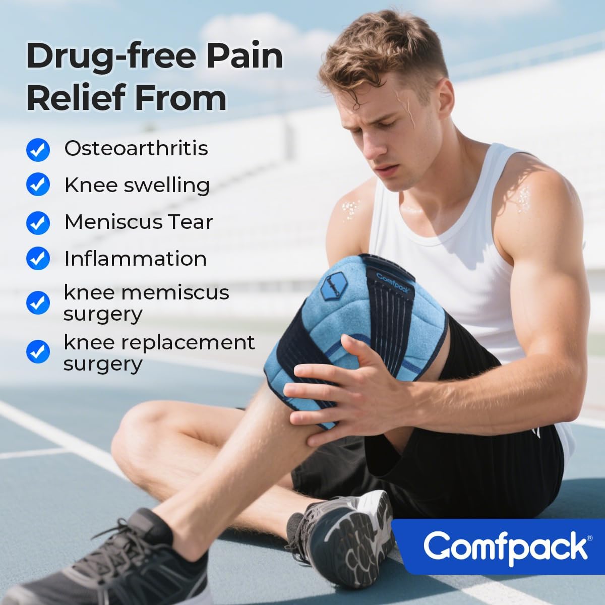 Comfpack Genou – matériau doux et flexible: s'adapte à la forme du genou.