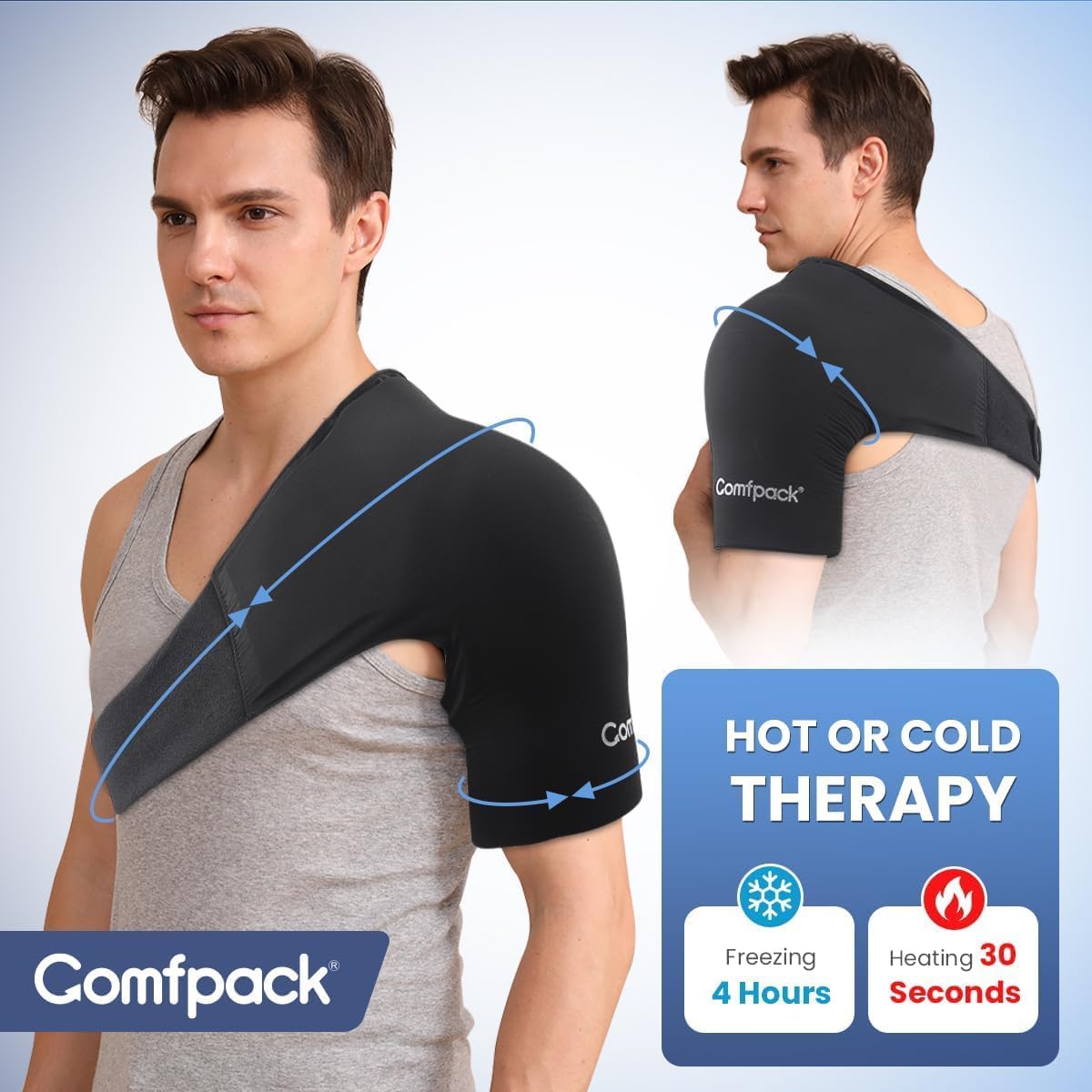 Comfpack glace réutilisable épaule, pratique pour sessions répétées.