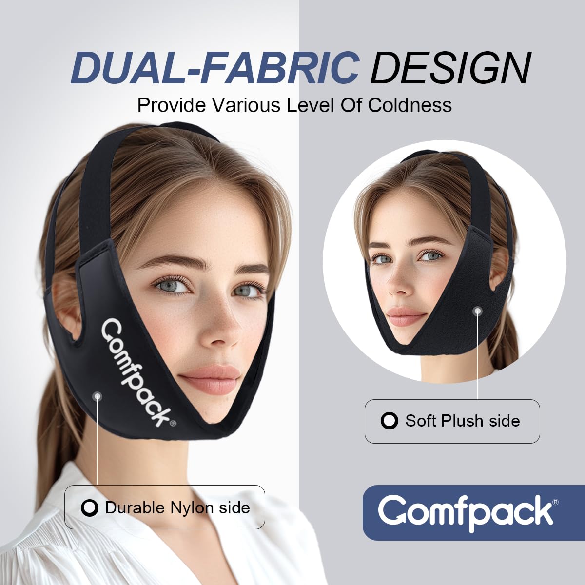 Comfpack grand-format-34x13cm couvre la mâchoire et le visage efficacement.