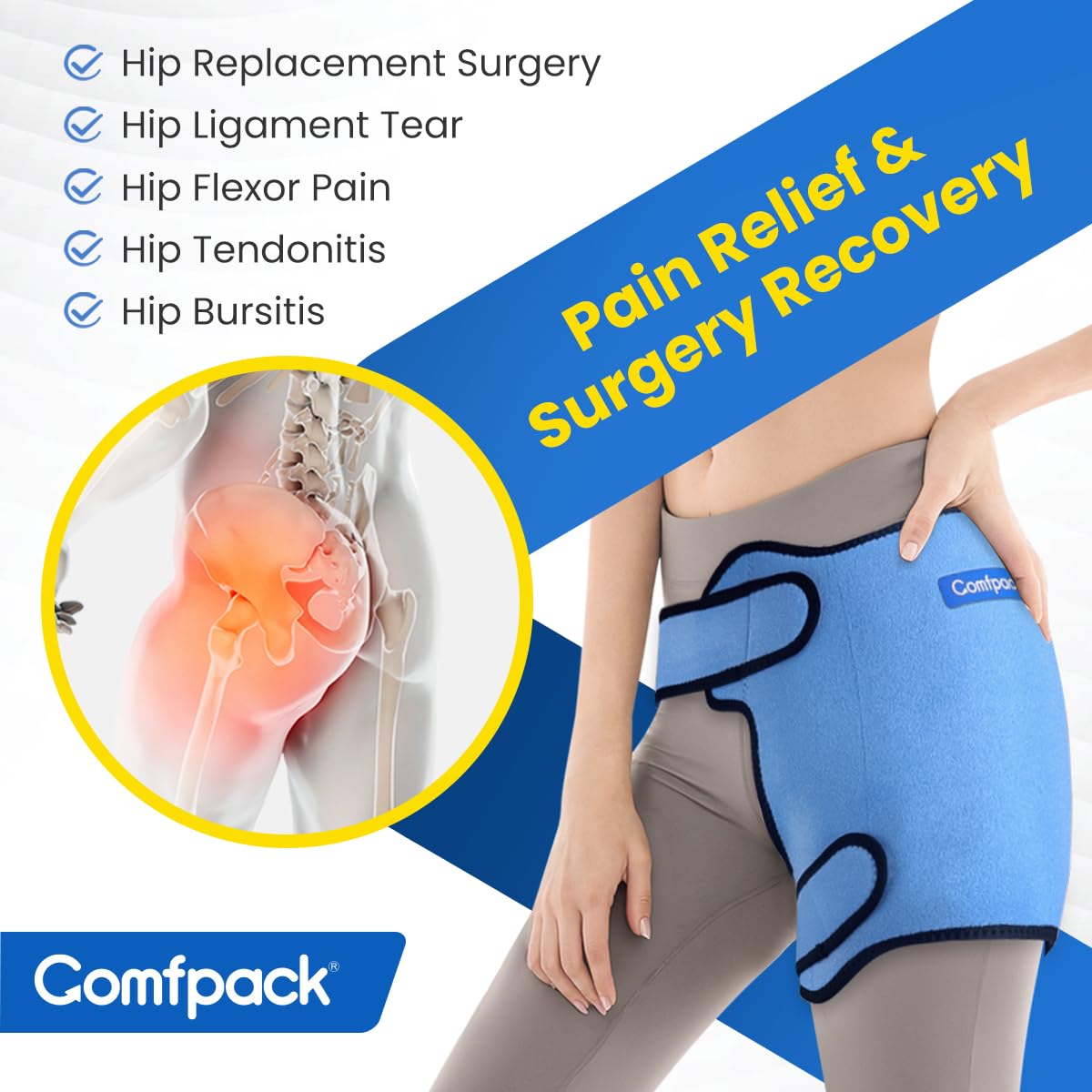 Comfpack Hanche, sangle reglable anti-glisse pour maintien stable.