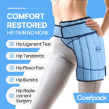Comfpack enveloppant glacé pour hanche avec doublure douce pour peau irritée et confort prolongé.