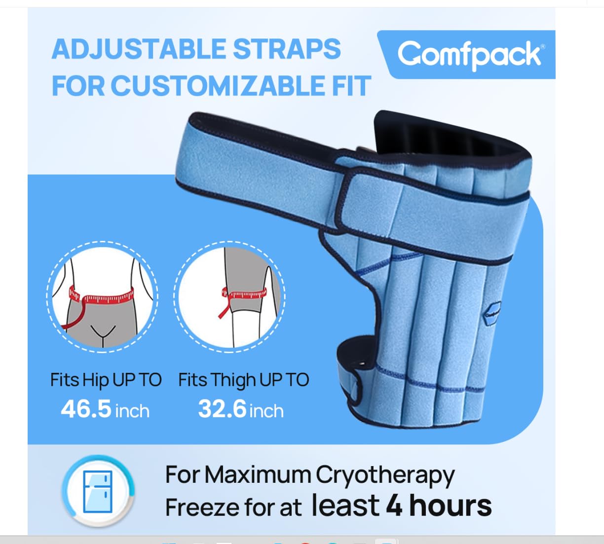 Comfpack enveloppant glacé pour hanche se modèle facilement à la forme des hanches.