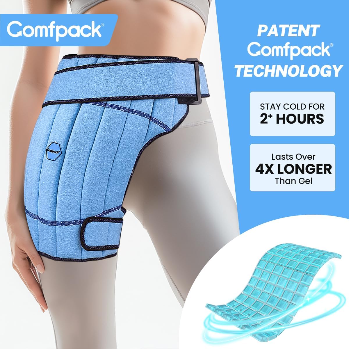 Comfpack enveloppant glacé pour hanche montre sangle large pour maintien sûr et confort.