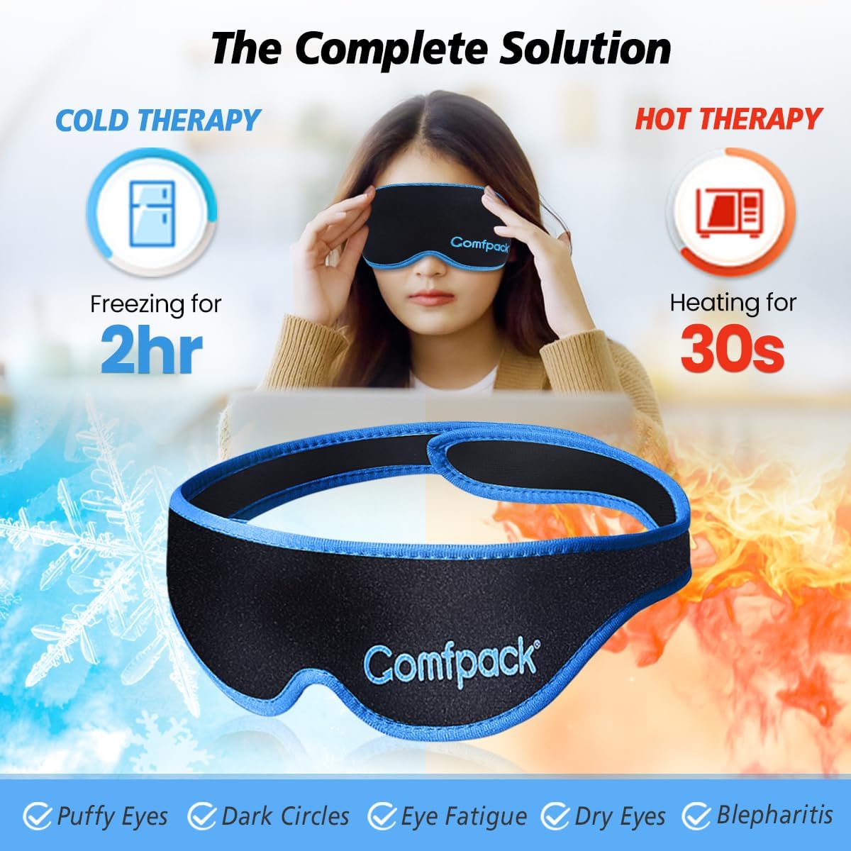 Comfpack masque oculaire idéal pour relaxation à domicile ou en voyage.