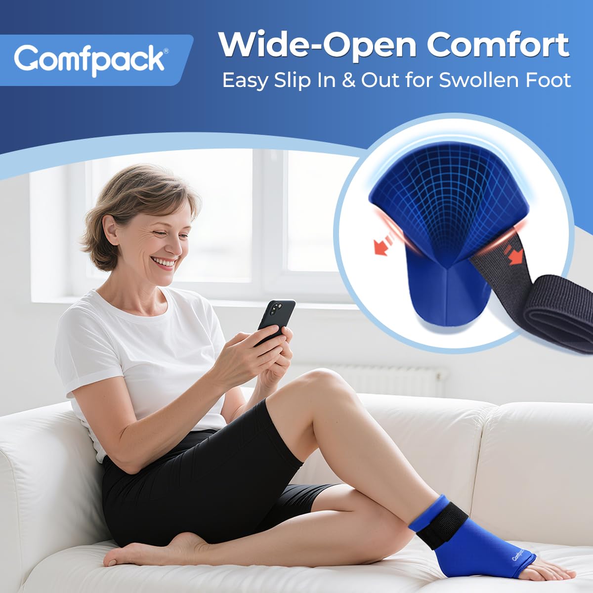 Comfpack ouverture-dos-montage, enfiler rapidement sans effort.