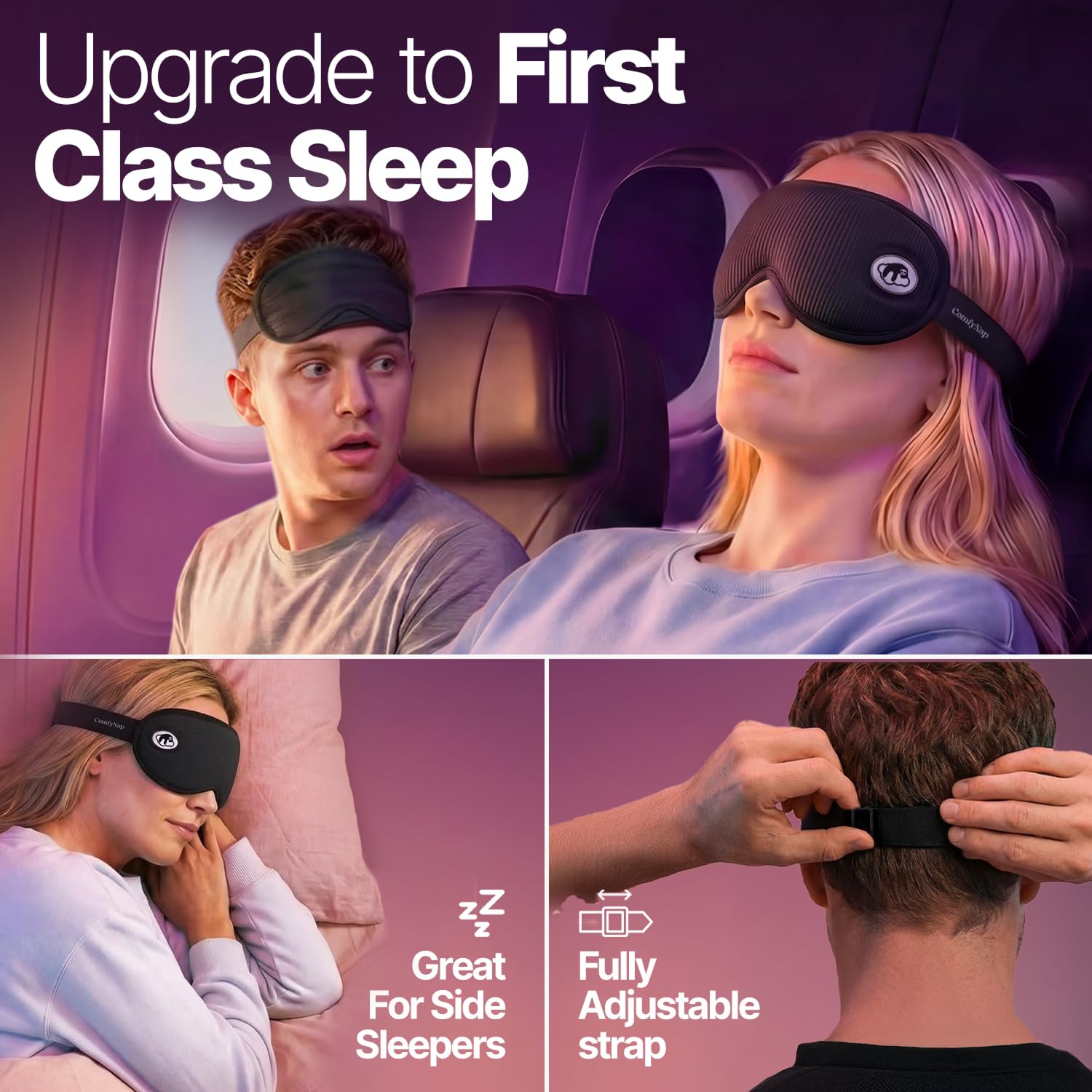 Masque ComfyNap DeepSpace sans pression, idéal pour nuit et sieste.