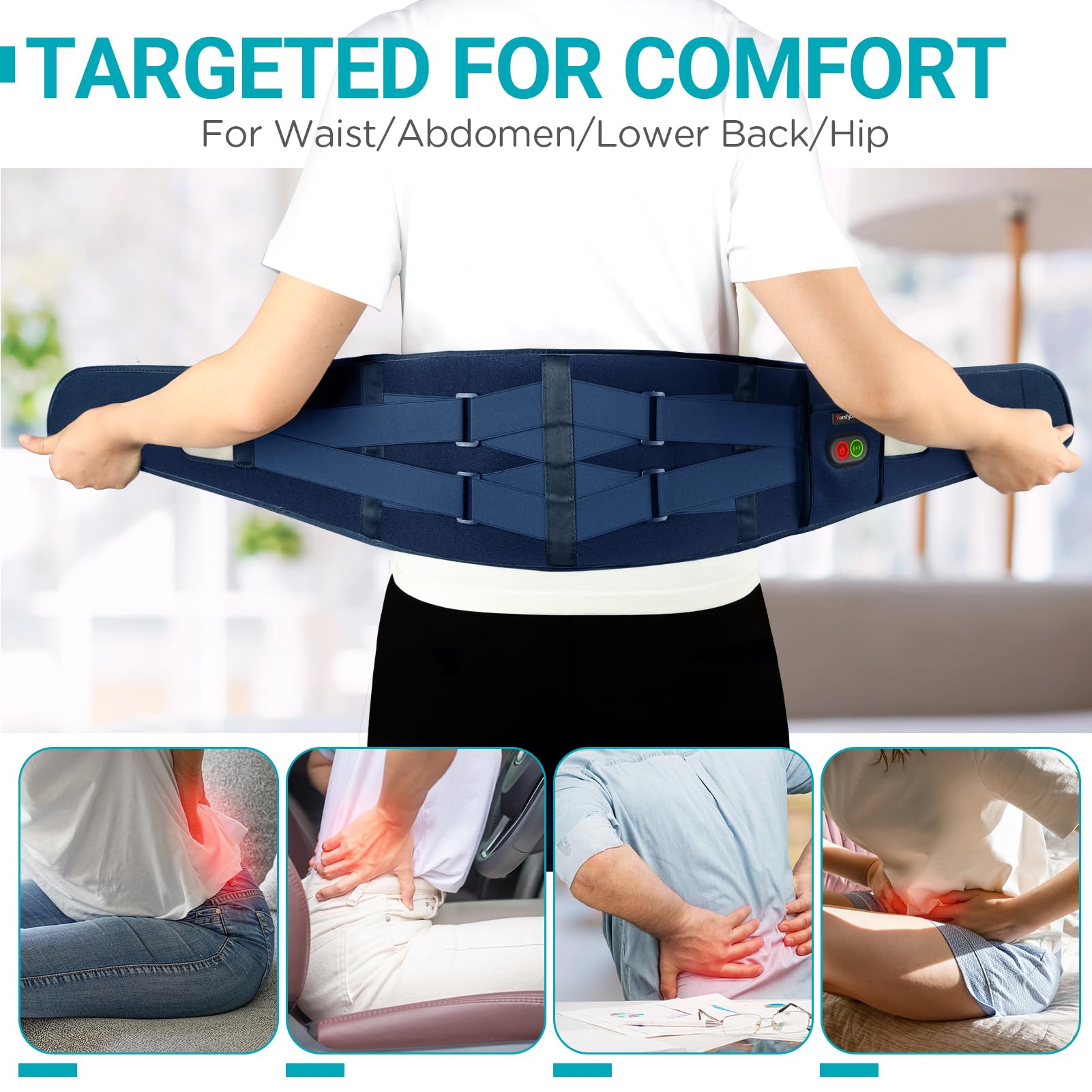 Affichage des 3 niveaux de chaleur et 3 modes de vibration sur le tapis Comfytemp