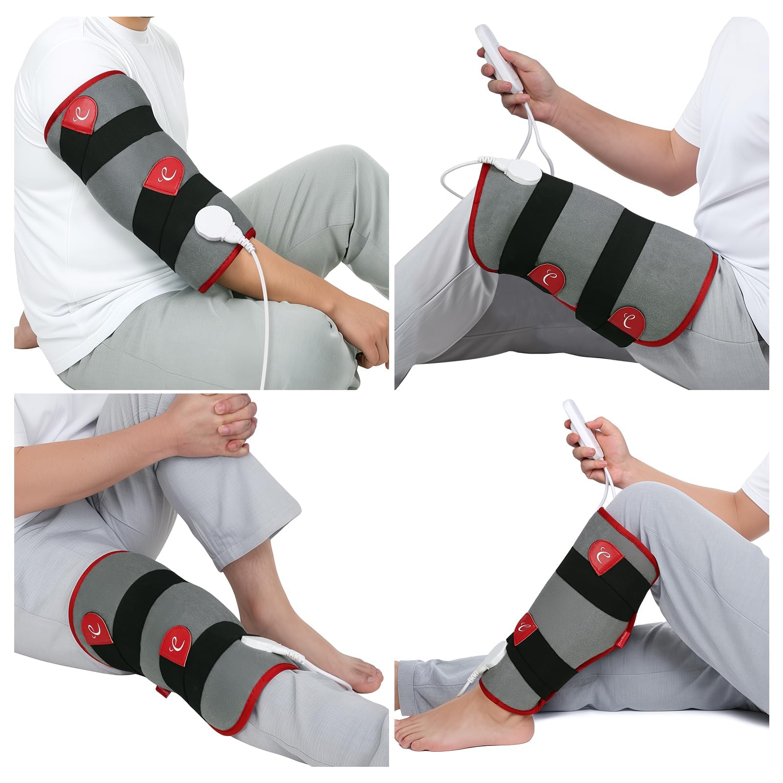 Bande chauffante Comfytemp autour de la jambe avec velcro pour un maintien sûr.