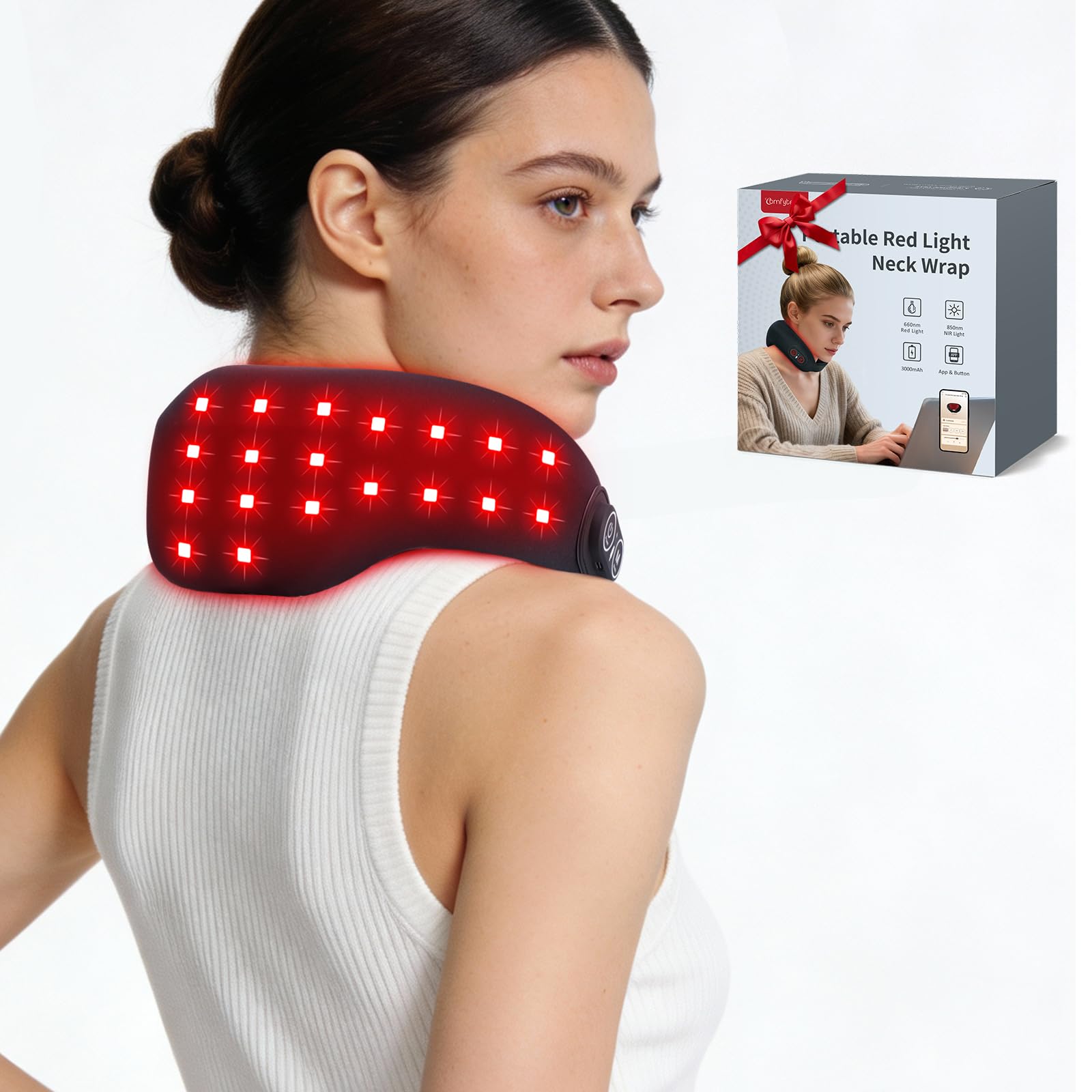 Bandeau Comfytemp avec lumière rouge 660nm sur le cou pour la détente.
