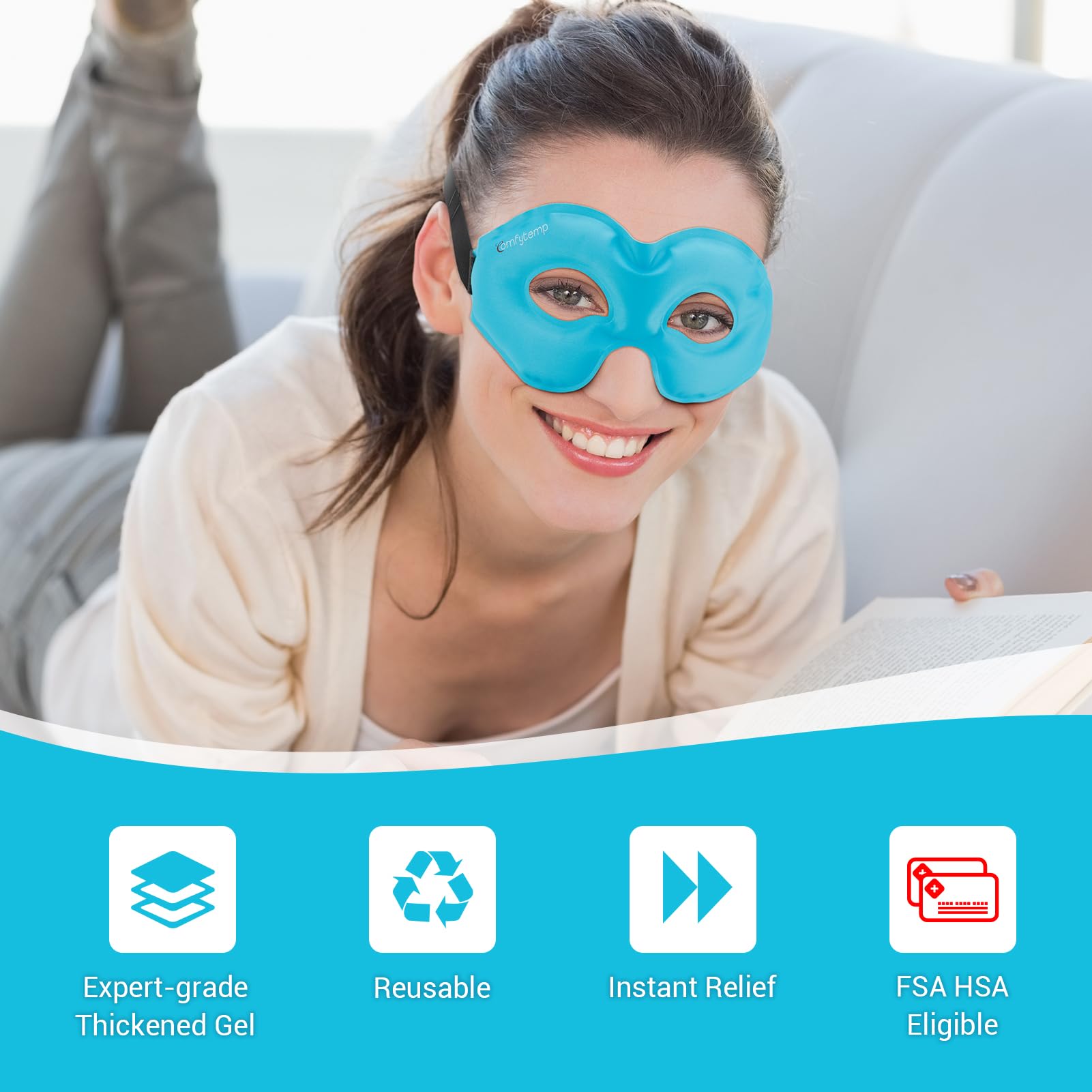 Masque yeux Comfytemp design double-face, doux et agréable pour l’endormissement et la relaxation.