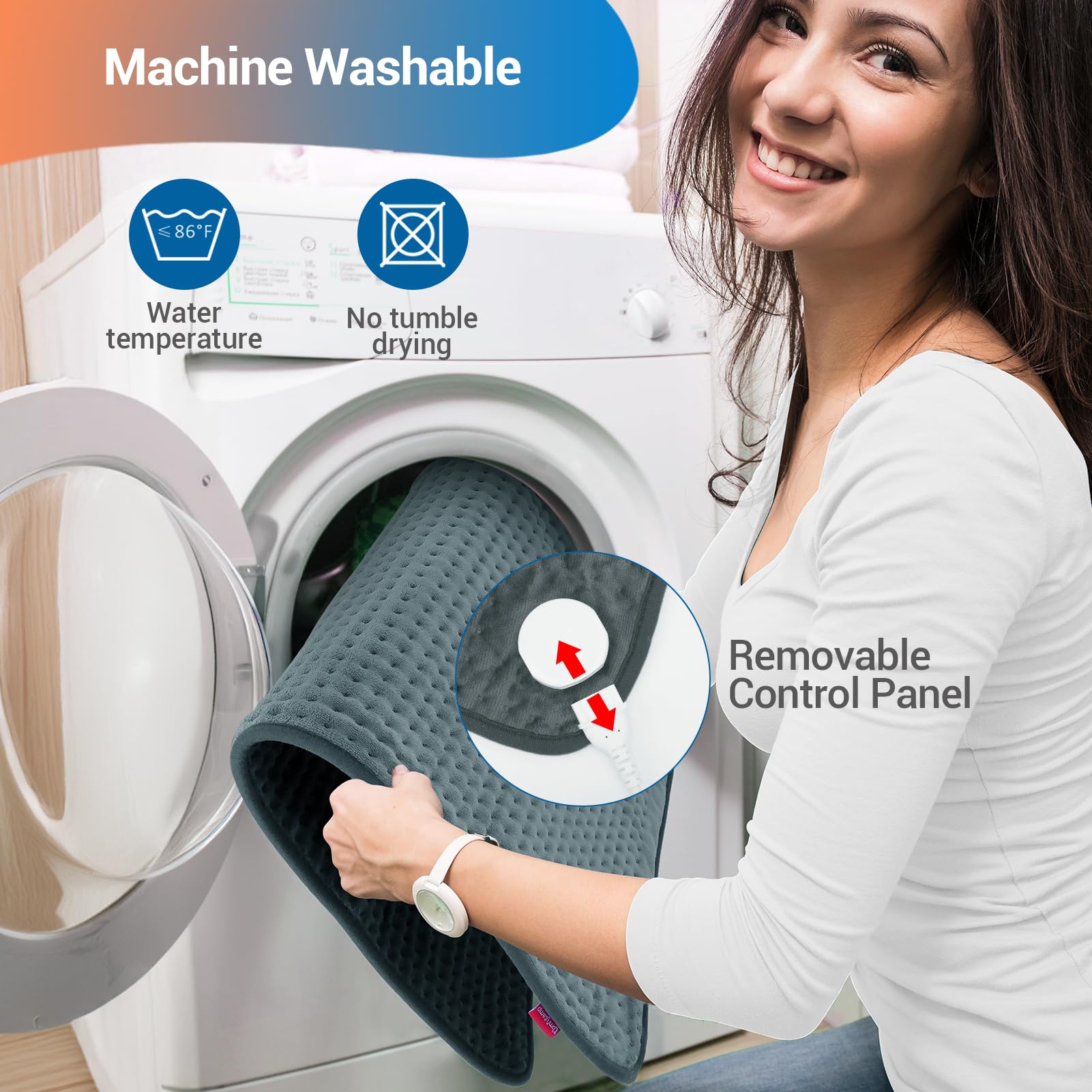 Câble démontable facilitant le lavage en machine du coussin.