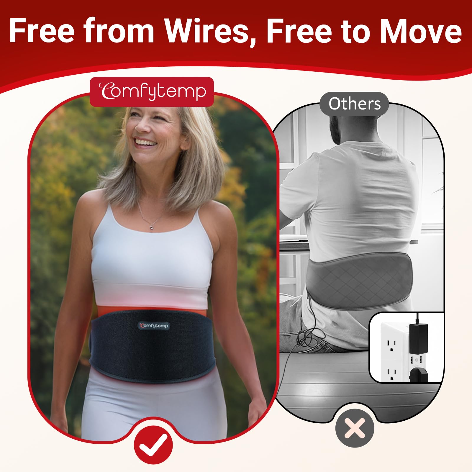 Comfytemp Ceinture avec extension et sangle ajustable jusqu'à 70 pouces.