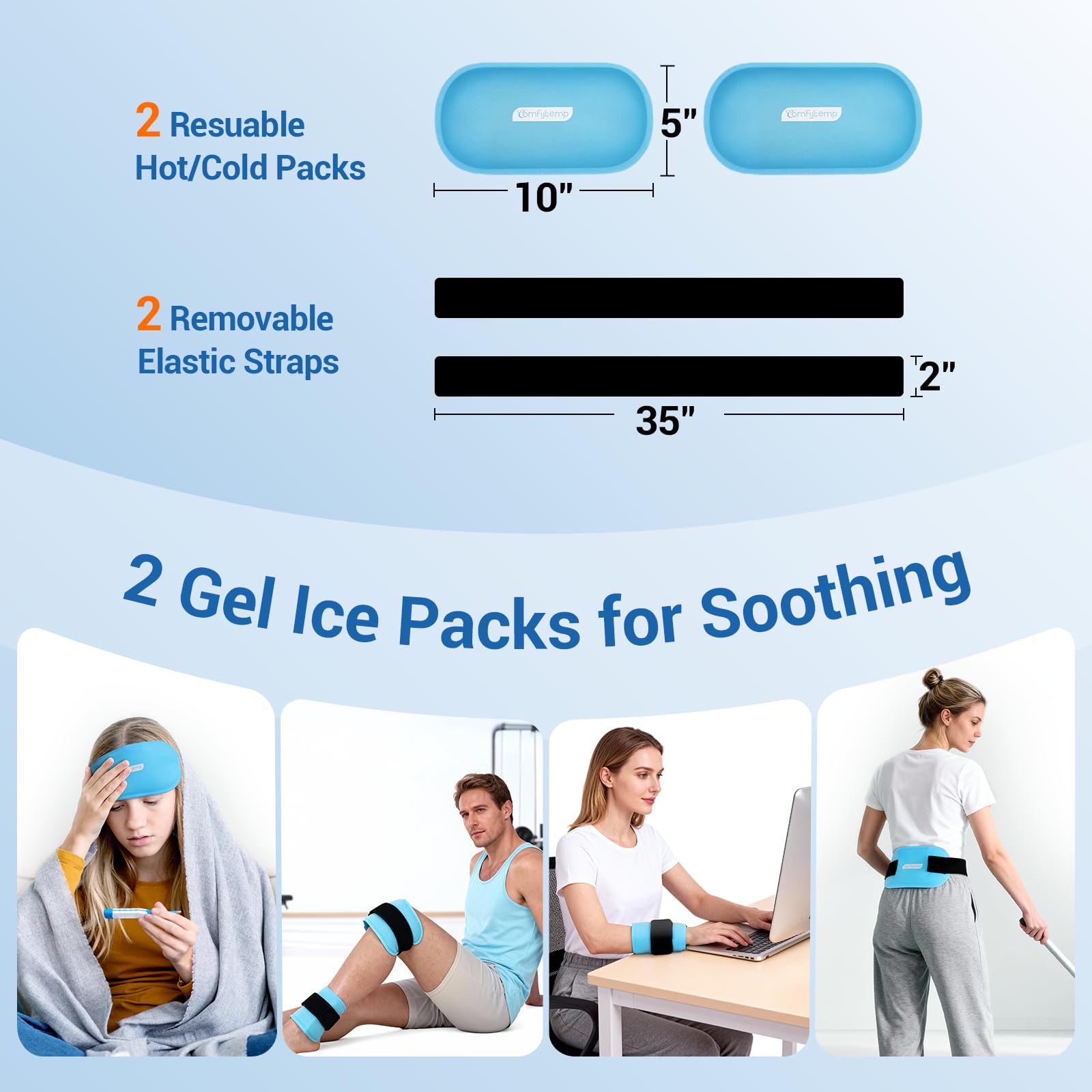 Poche gel portable ComfyTemp, rangement pratique à la maison ou au bureau.