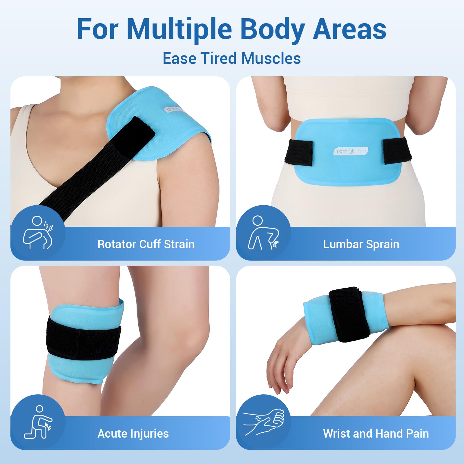 Packs gel ComfyTemp, froid et chaud flexible pour relaxation musculaire.
