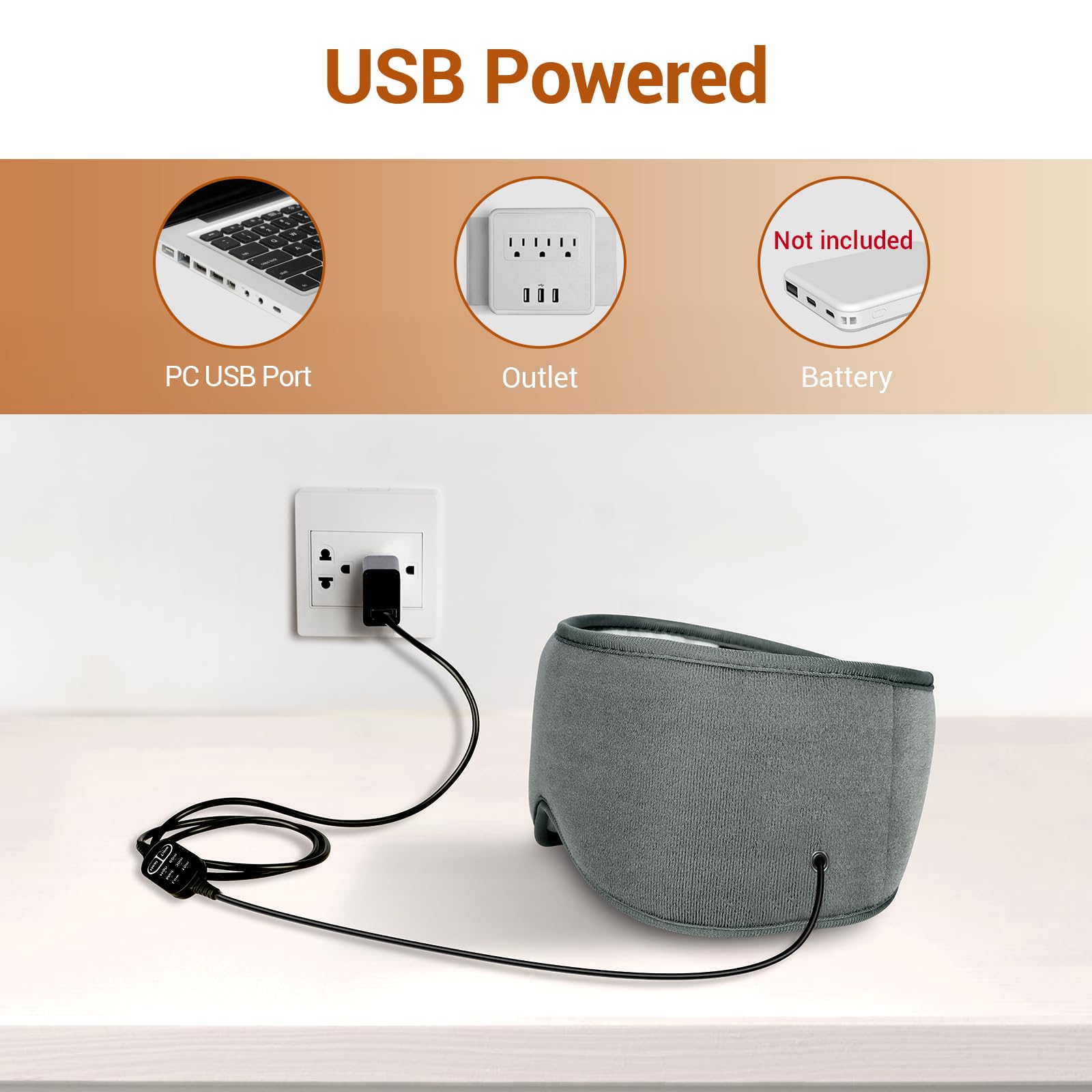 Comfytemp masque yeux usb-cordon-long: utilisation nomade avec câble long.