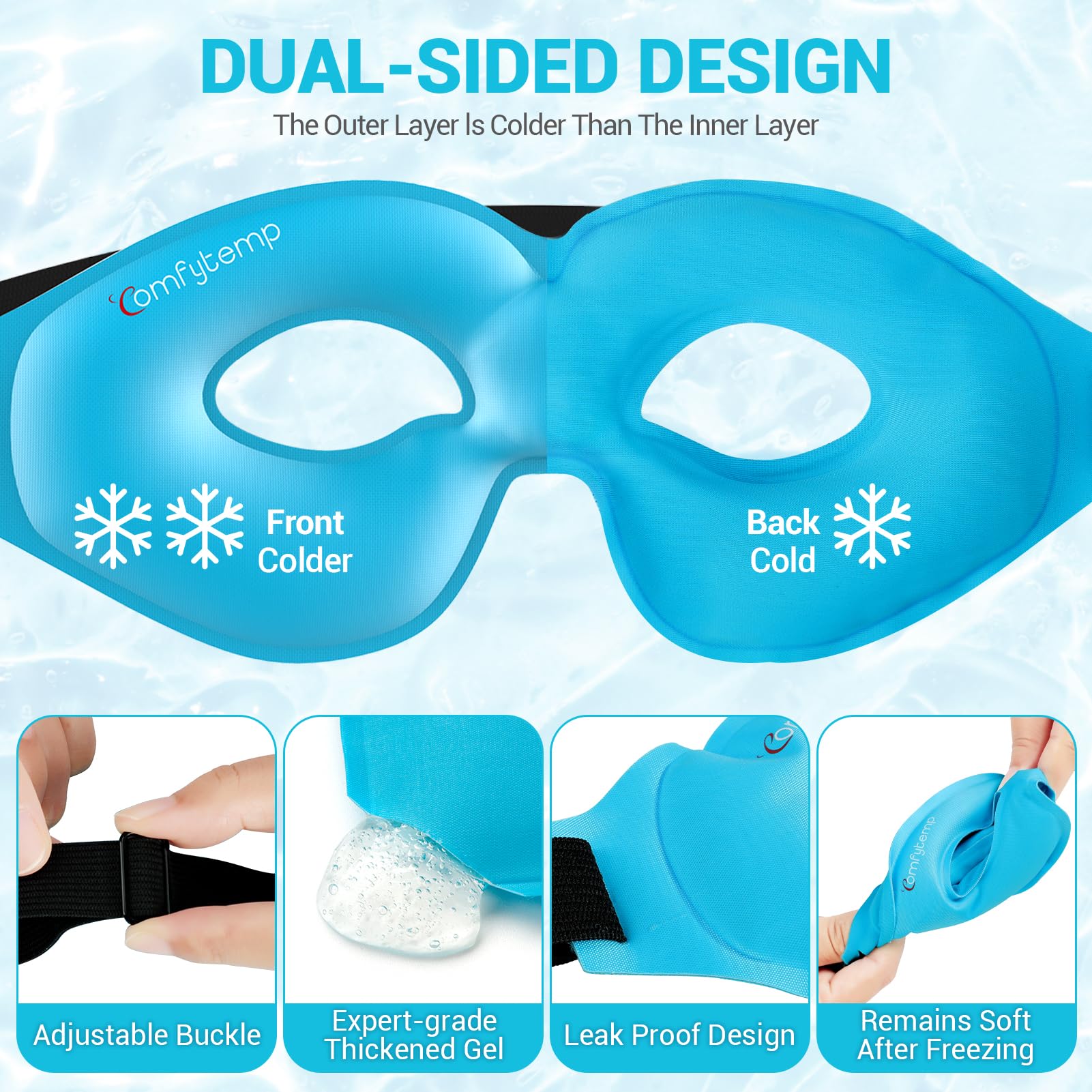 Masque yeux Comfytemp gel-froid pour relief rapide lors de fatigue ou tension oculaire.