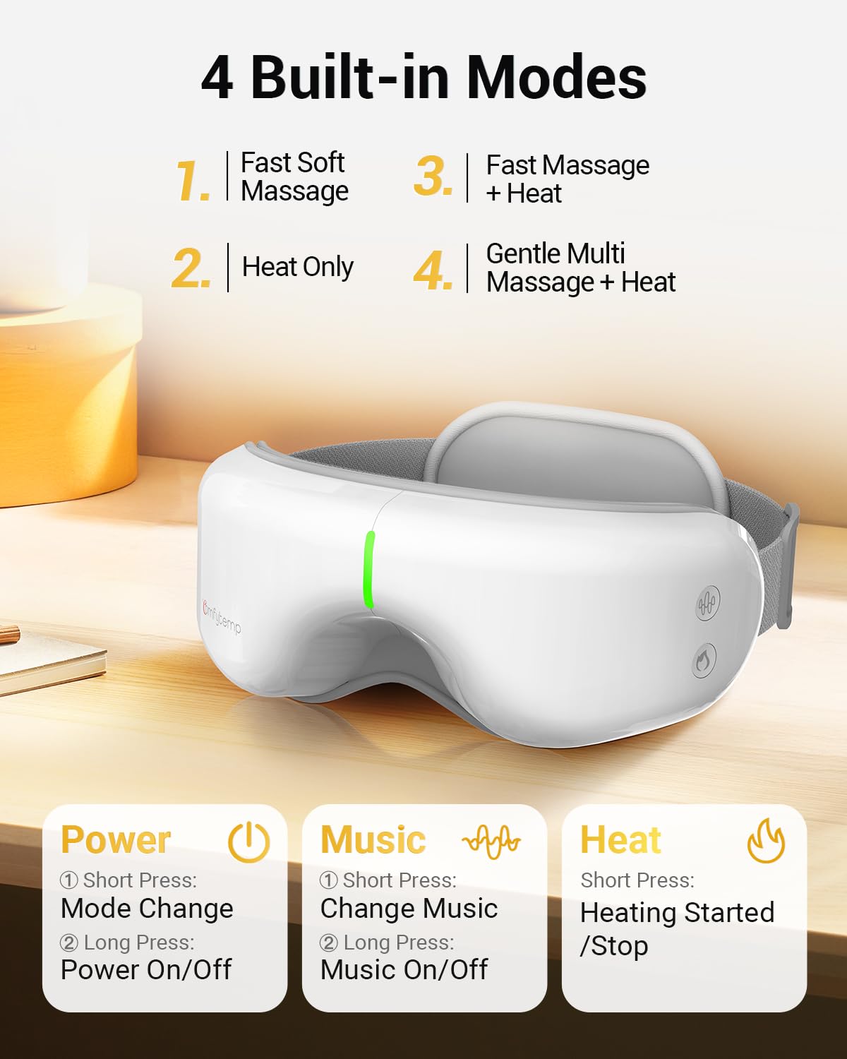 Comfytemp Masseur Yeux: design pliable idéal pour déplacements.