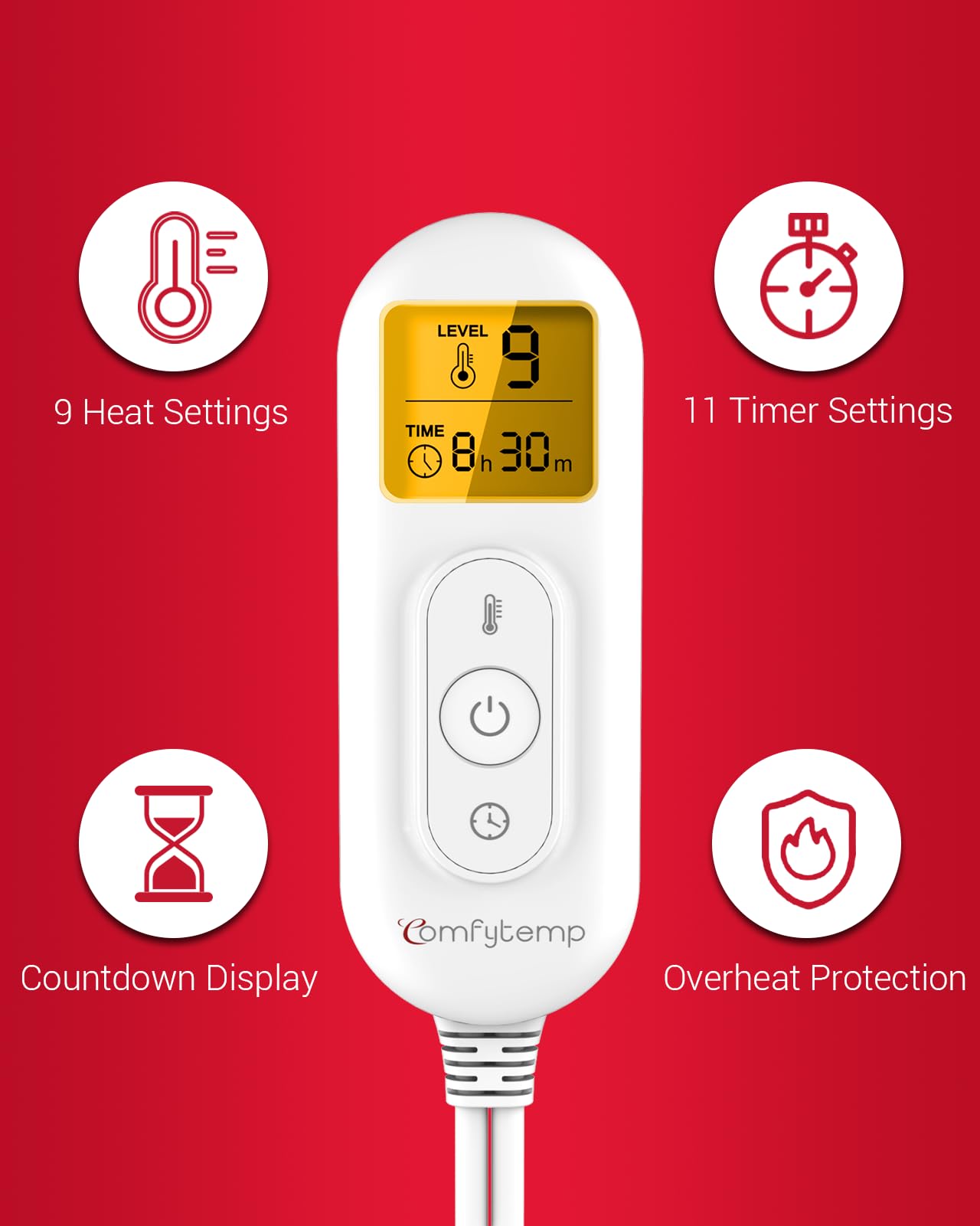 Comfytemp minuterie auto-off 11 options pour un usage sûr.