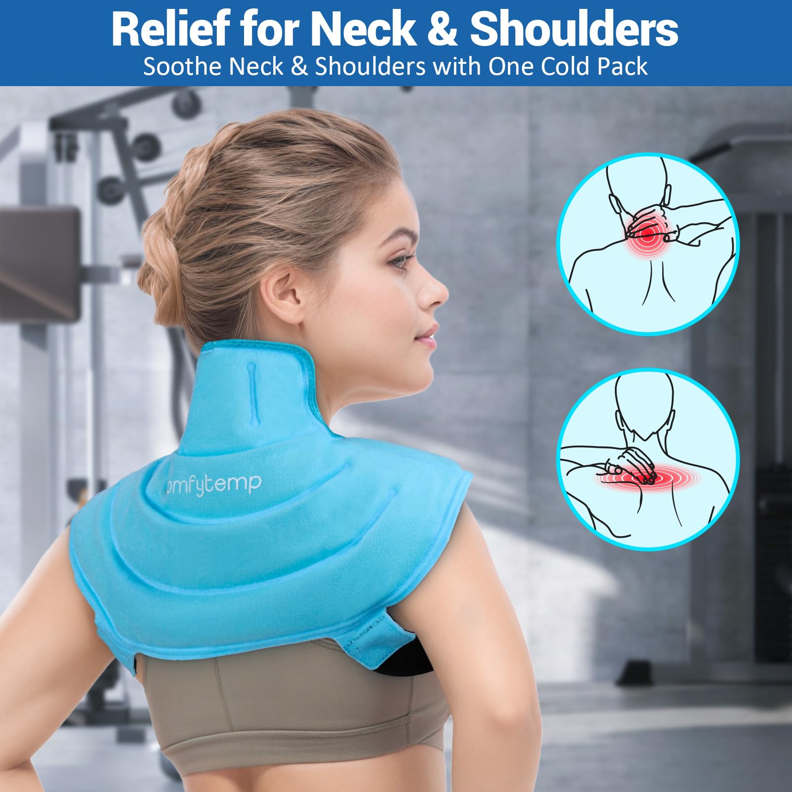 Poche de glace Comfytemp gel avant +30%, stabilité sur cou et épaules.