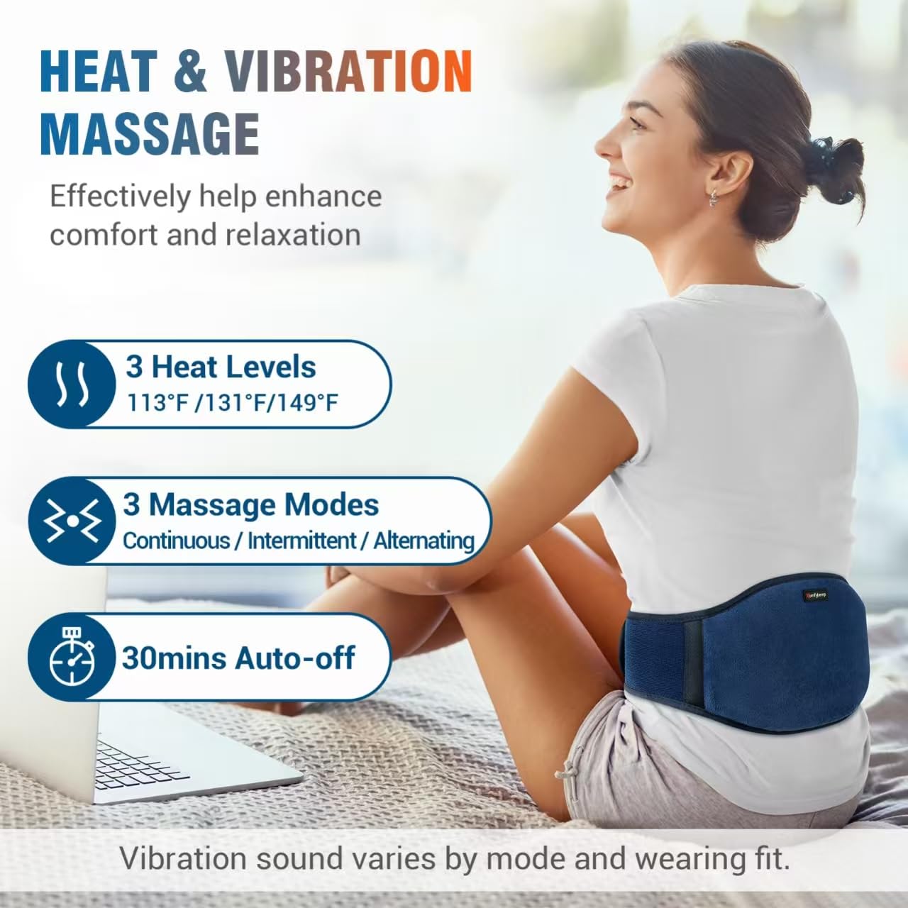 Comfytemp réglages chaleur et massage ajustables pour bien-être quotidien.