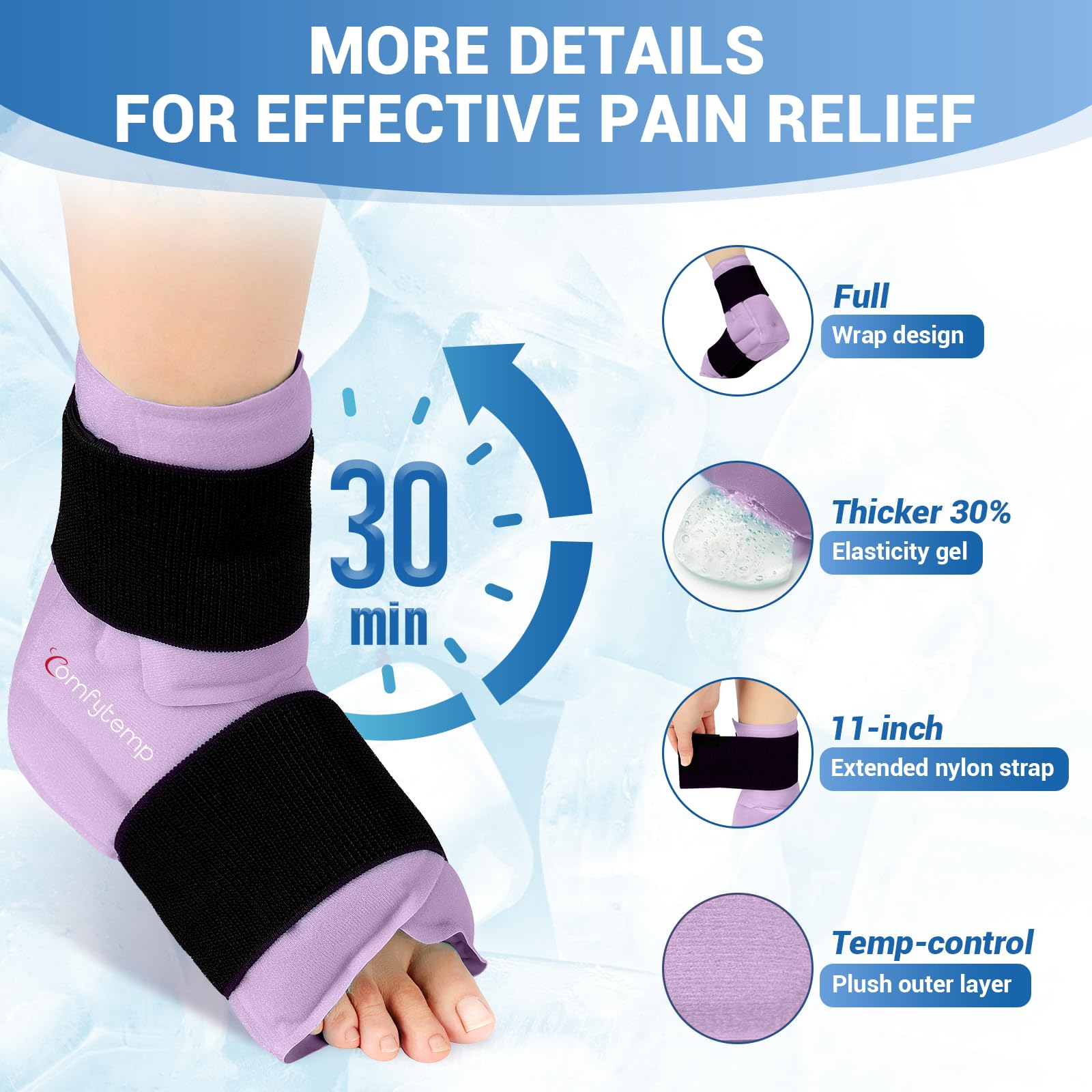 Comfytemp: sangles réglables pour ajuster le maintien autour du pied.
