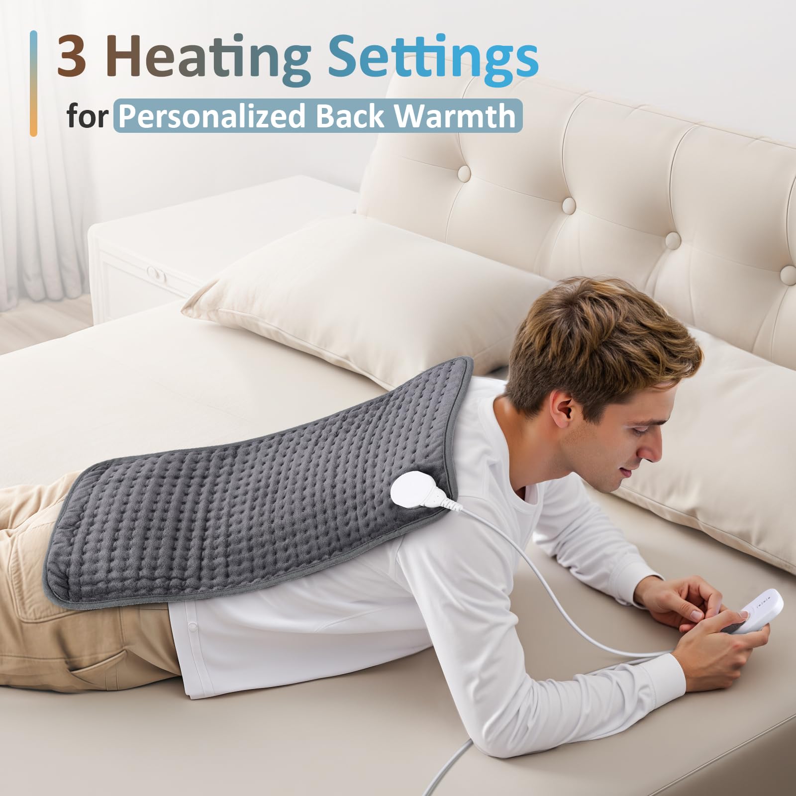 Comfytemp Utilisation sur canapé détendue, chaleur confortable.