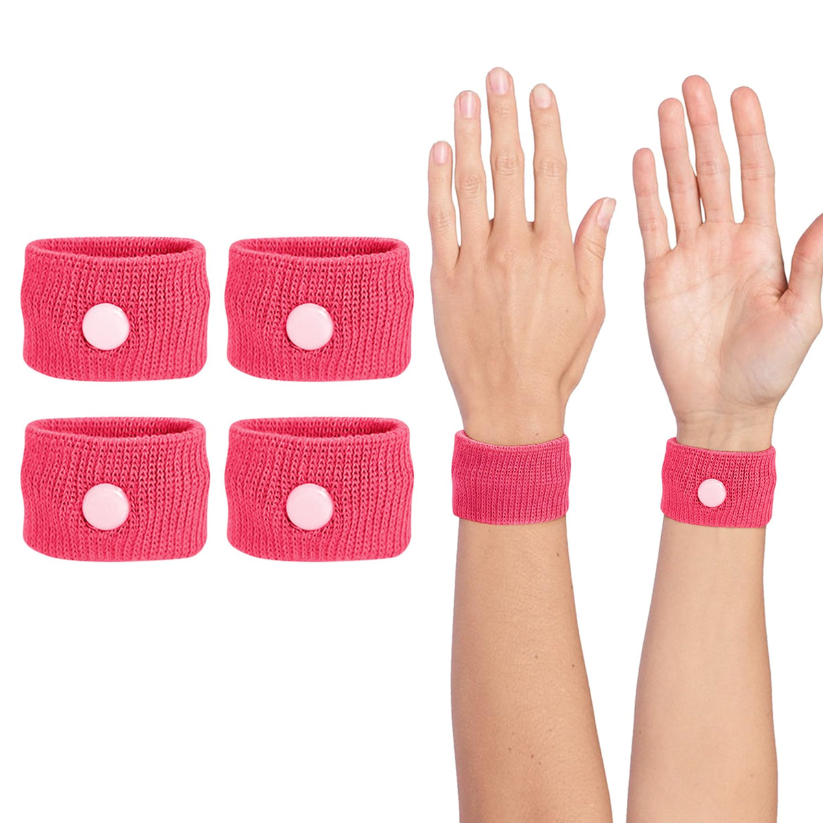 COMFYTHERA bande-poignet anti-nausée rose sur poignet, soulagement potentiel en voyage
