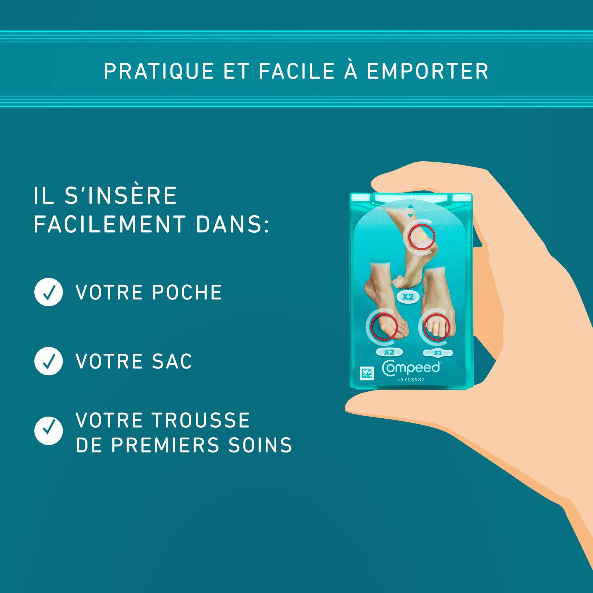 Compeed application talons – pansement facile à appliquer et fixe.