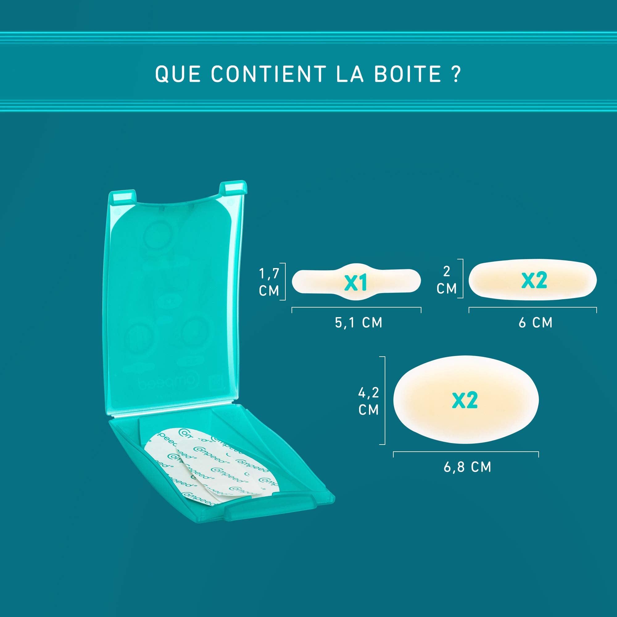 Compeed boîte assortiment 5 pansements – solution pratique pour divers emplacements.