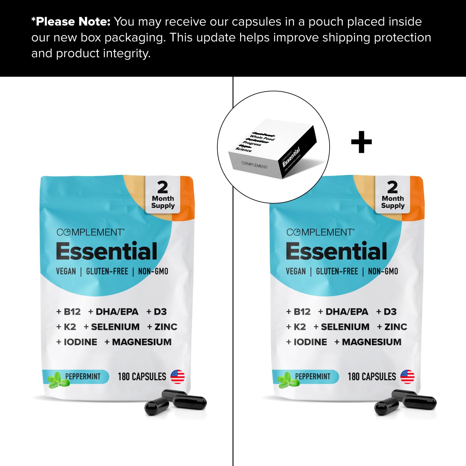 Complement Essentiel – capsules faciles à avaler, douces pour l’estomac.