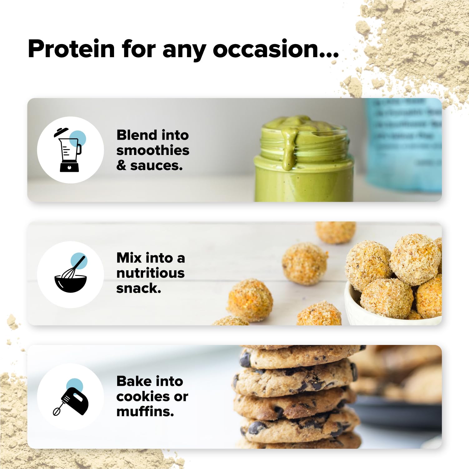 Complement Protéine Végétale Bio, guide d'utilisation dans recettes variées.