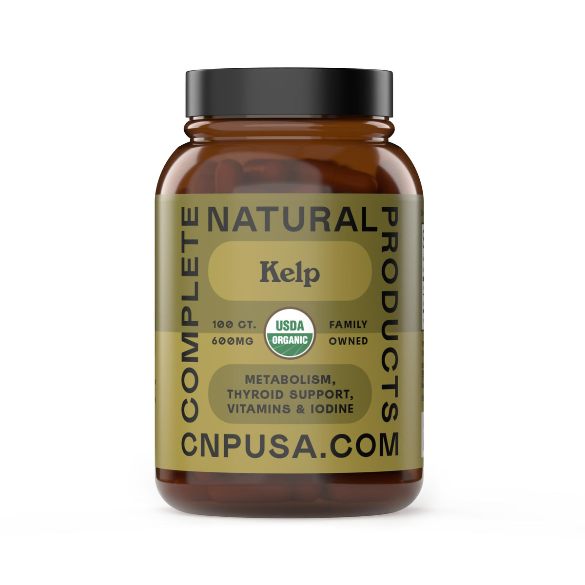 Complete Natural Products algue islandaise en bouteille de capsules 600mg, source d’iode potentielle pour le métabolisme.