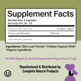 Complete Natural Products – petite boîte avec 100 capsules d'extrait d'olivier biologique.