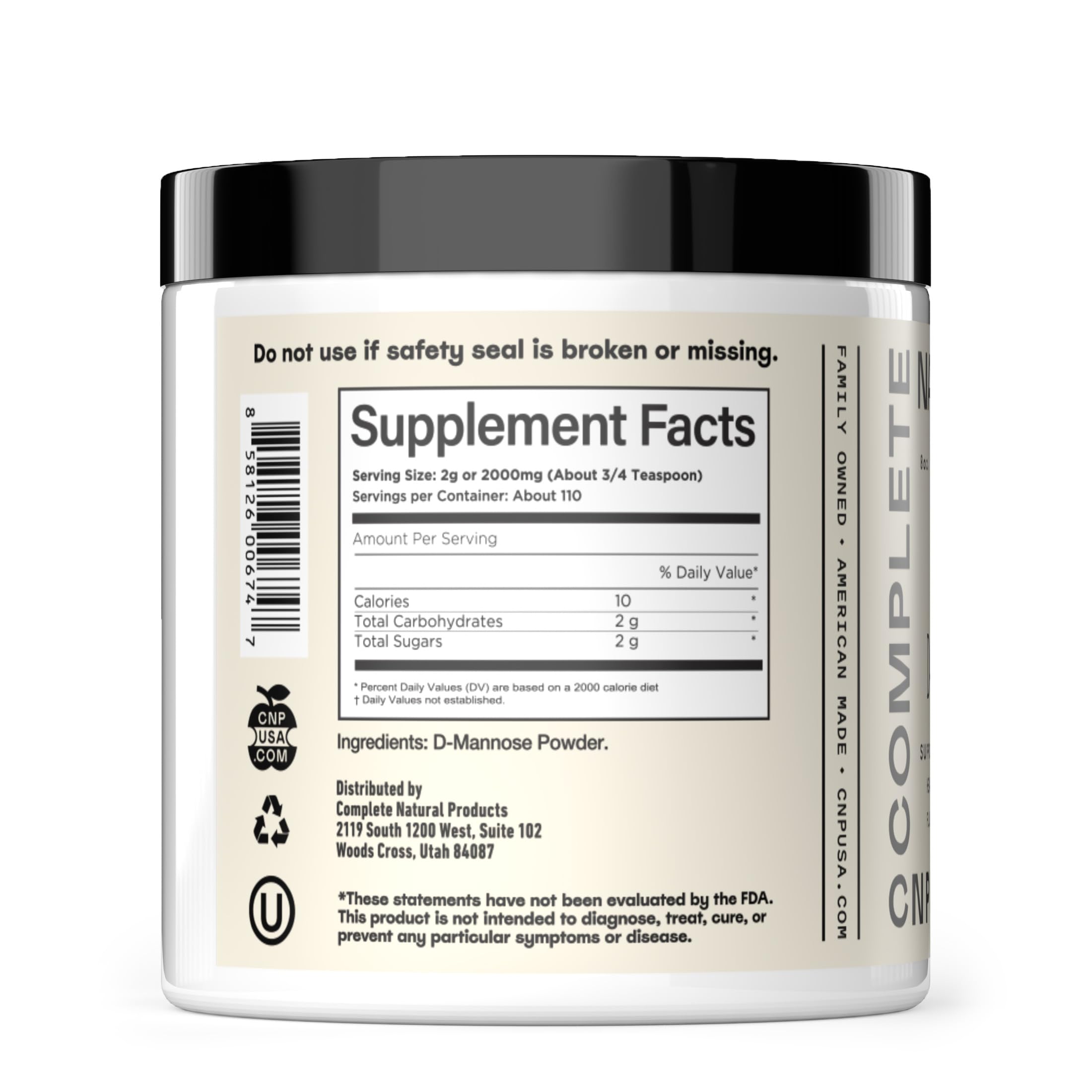 Complete Natural Products D Mannose, poudre qui se dissout rapidement dans l'eau.