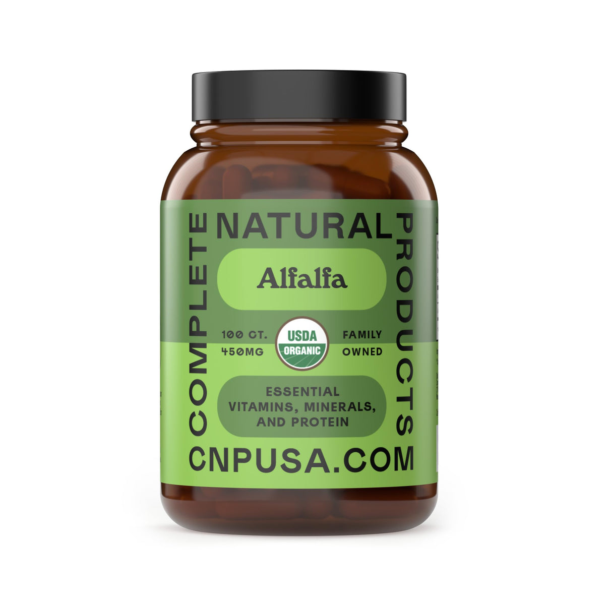 Complete Natural Products Feuille d'alfalfa – bouteille de gélules, soutien nutritionnel potentiel.