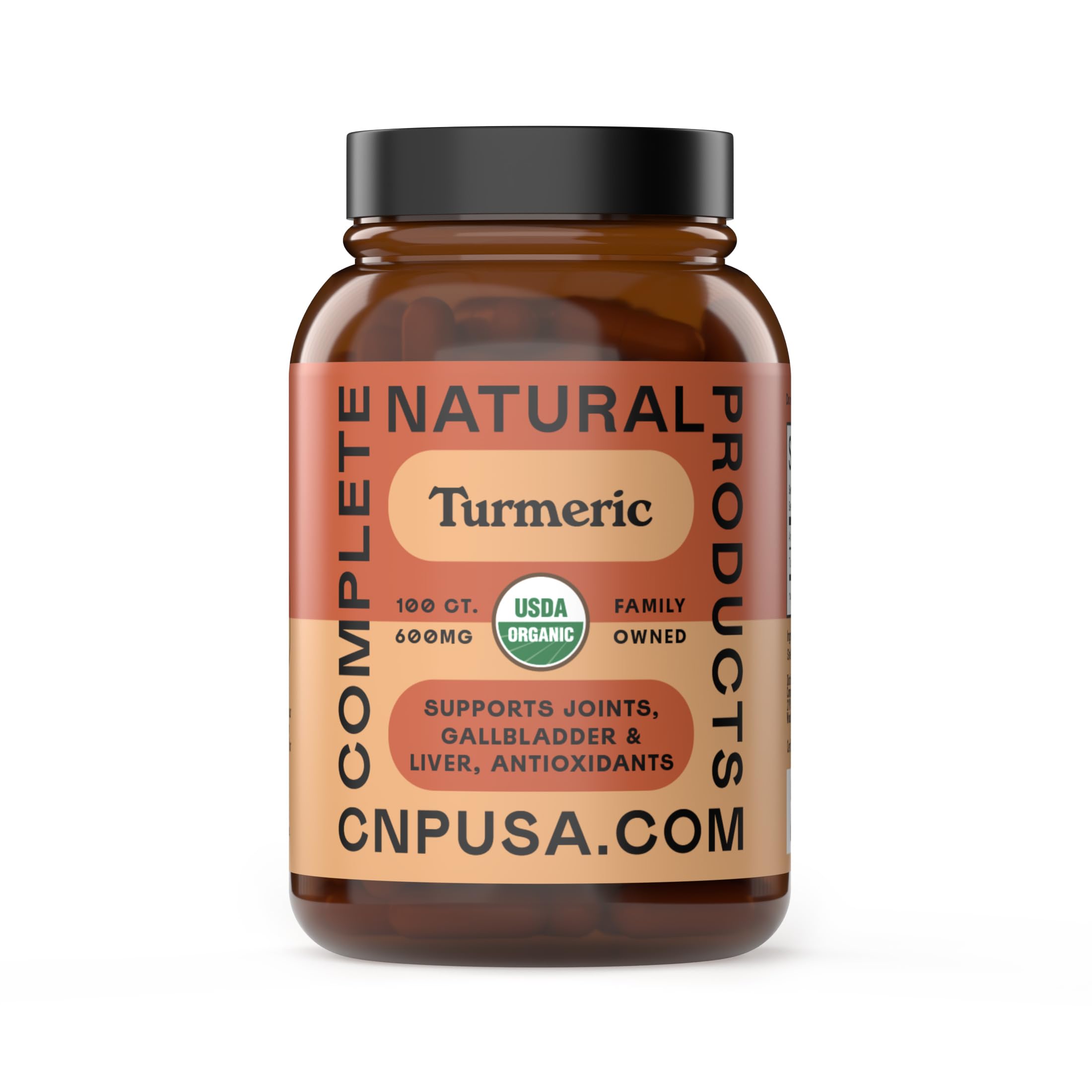 Complete Natural Products: capsule de curcuma bio 600 mg en bouteille pour une routine quotidienne simple.