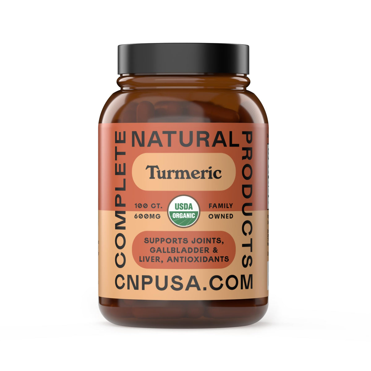 Complete Natural Products: capsule de curcuma bio 600 mg en bouteille pour une routine quotidienne simple.