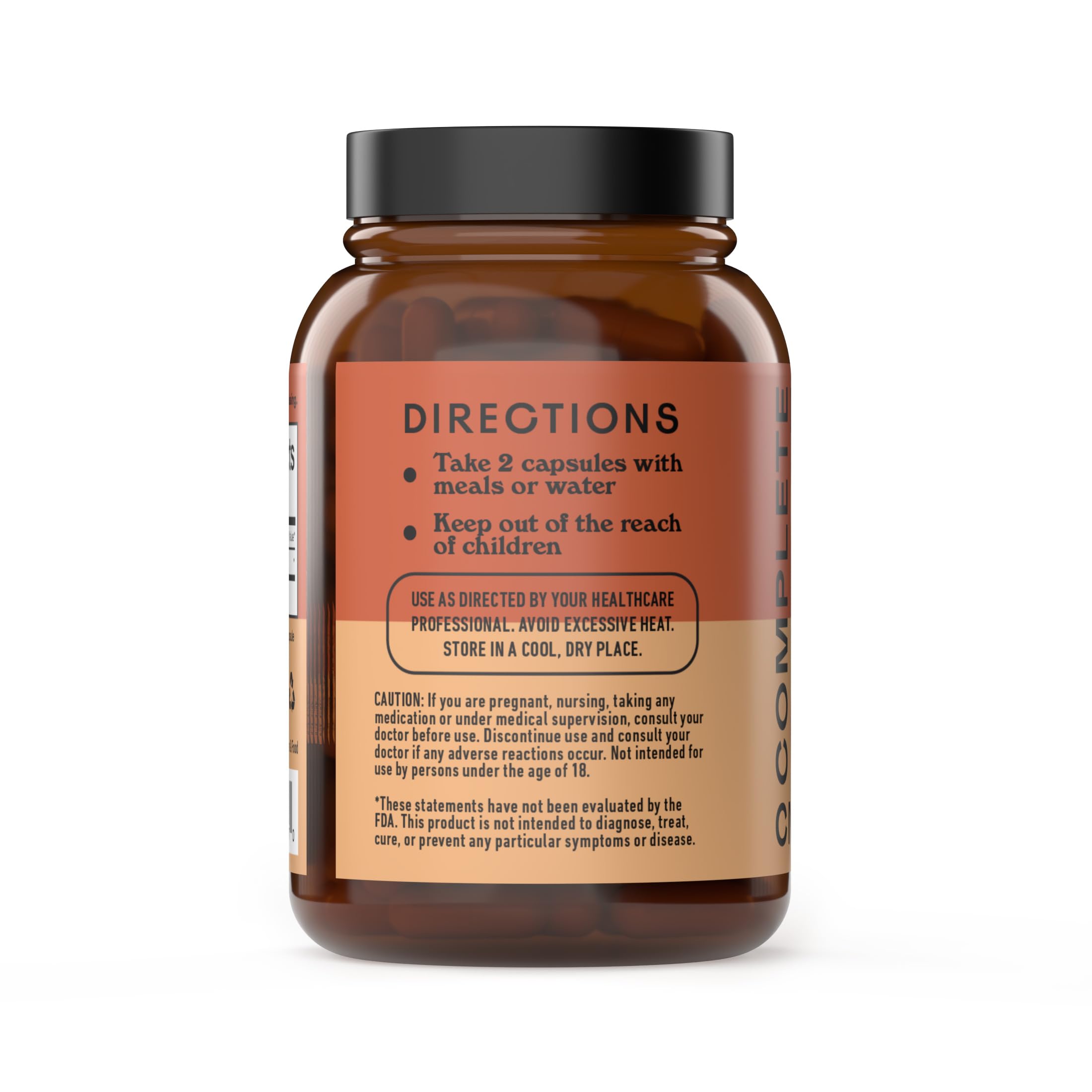 Complete Natural Products: emballage bio et gélules faciles à prendre.